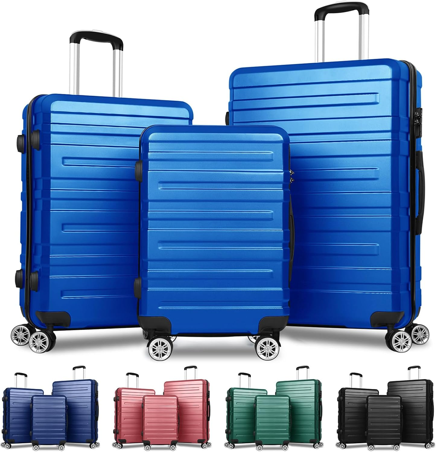 ALFORDSON 3Pcs Hardside Luggage Set with ABS & PC Hardshell and TSA Lock, 20" 24" and 28" Suitcase Set with 360 Degree Wheel Spinner, Carry-On & Checked Baggage 3-Piece Pack, Hero Blue