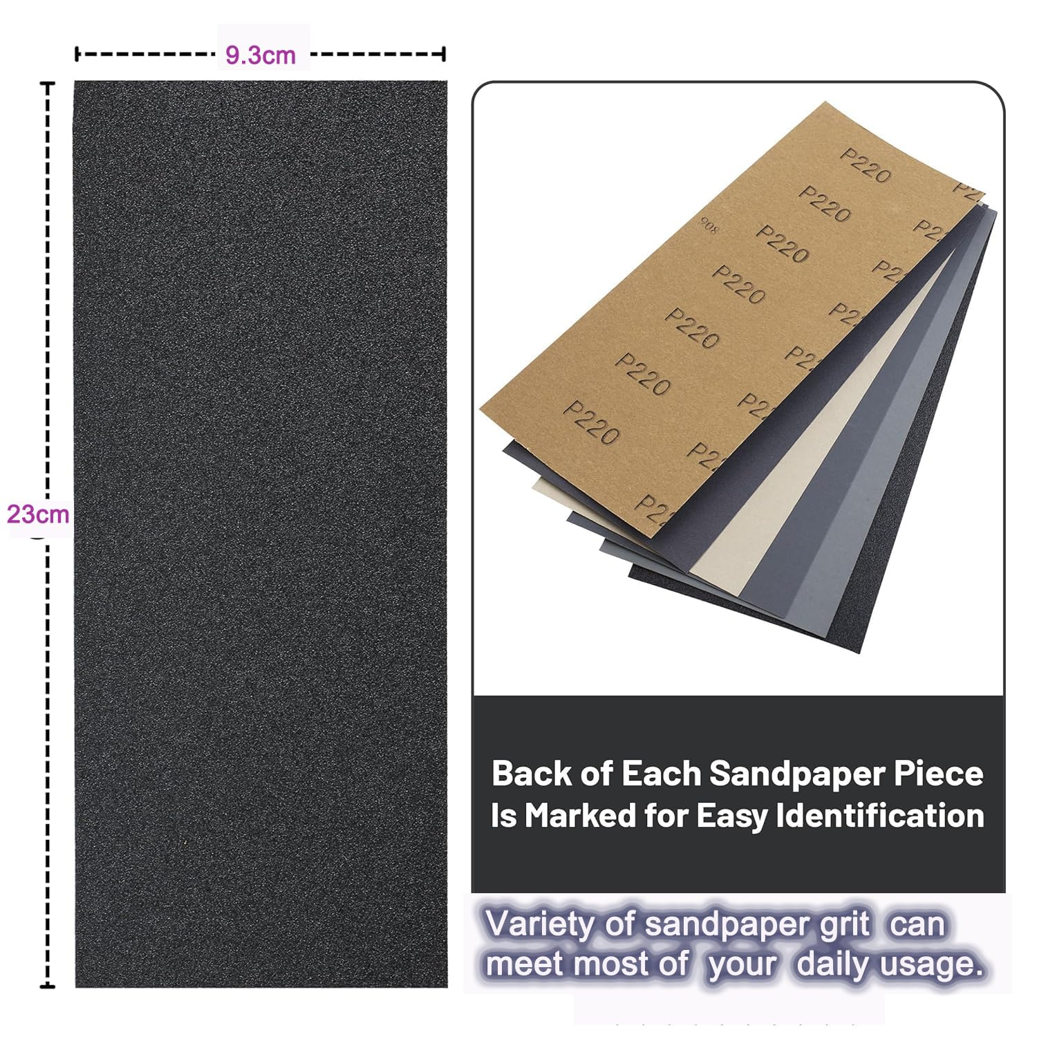 Sandpaper,120/150/180/240/320/400/600/800/1000/1500/2500/3000 Grit Assorted Grit Sandpaper,23 X 9 Cm Wet Sandpaper for Polishing Metal, Car, Wood