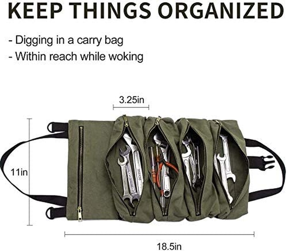 Super Roll Tool Roll,Multi-Purpose Tool Roll up Bag, Wrench Roll Pouch,Canvas Tool Organizer Bucket,Car First Aid Kit Wrap Roll Storage Case,Hanging Tool Zipper Carrier Tote, Car Camping Gear image number 1