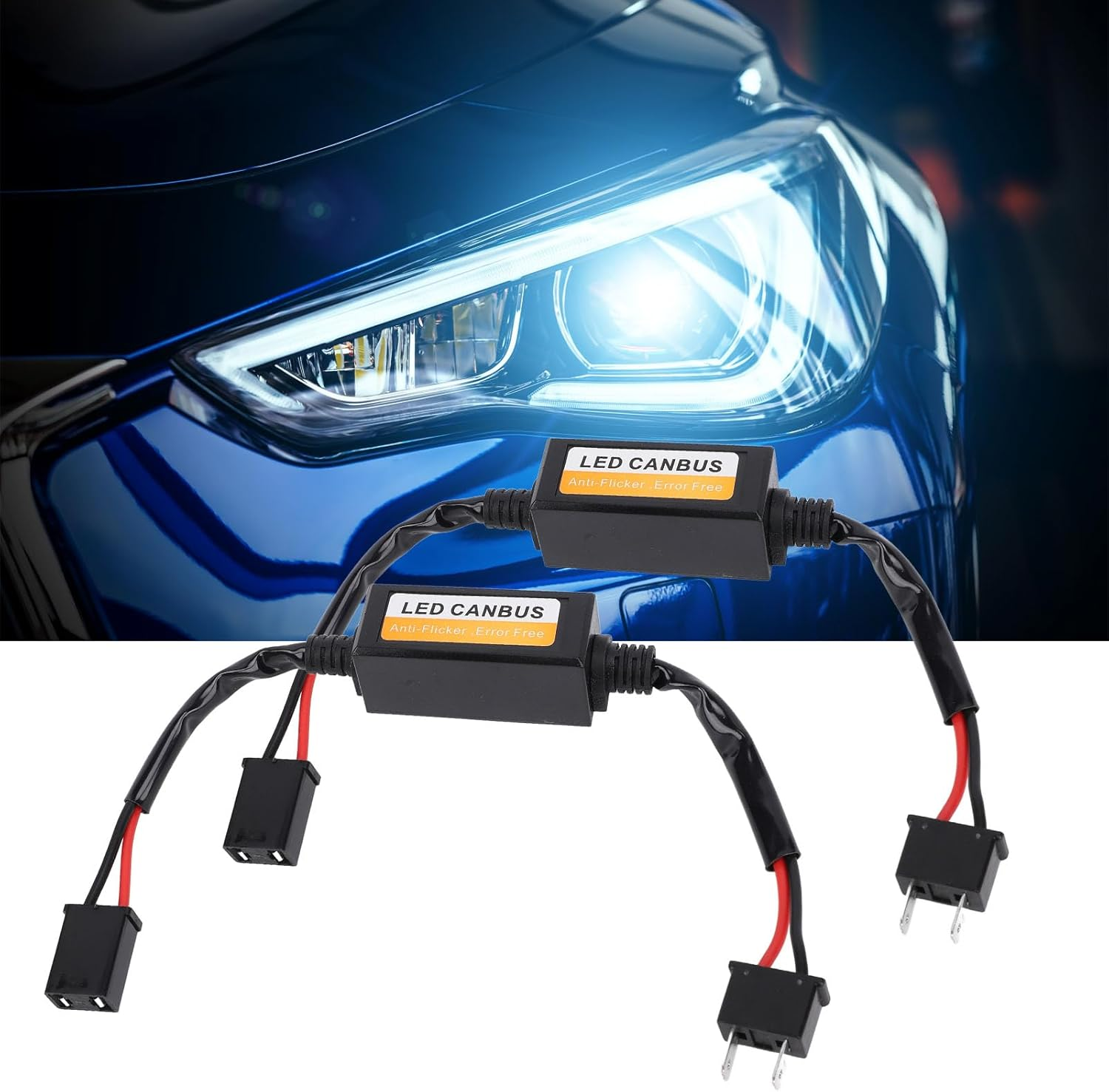 H7 LED Headlight Decoder Efficient Anti-Flicker Canbus Error Decoder Vehicle Lighting Conversion Kit, 2Pcs with Ideal Solution, Plug and Play, All Weatherproof for H7 Headlight