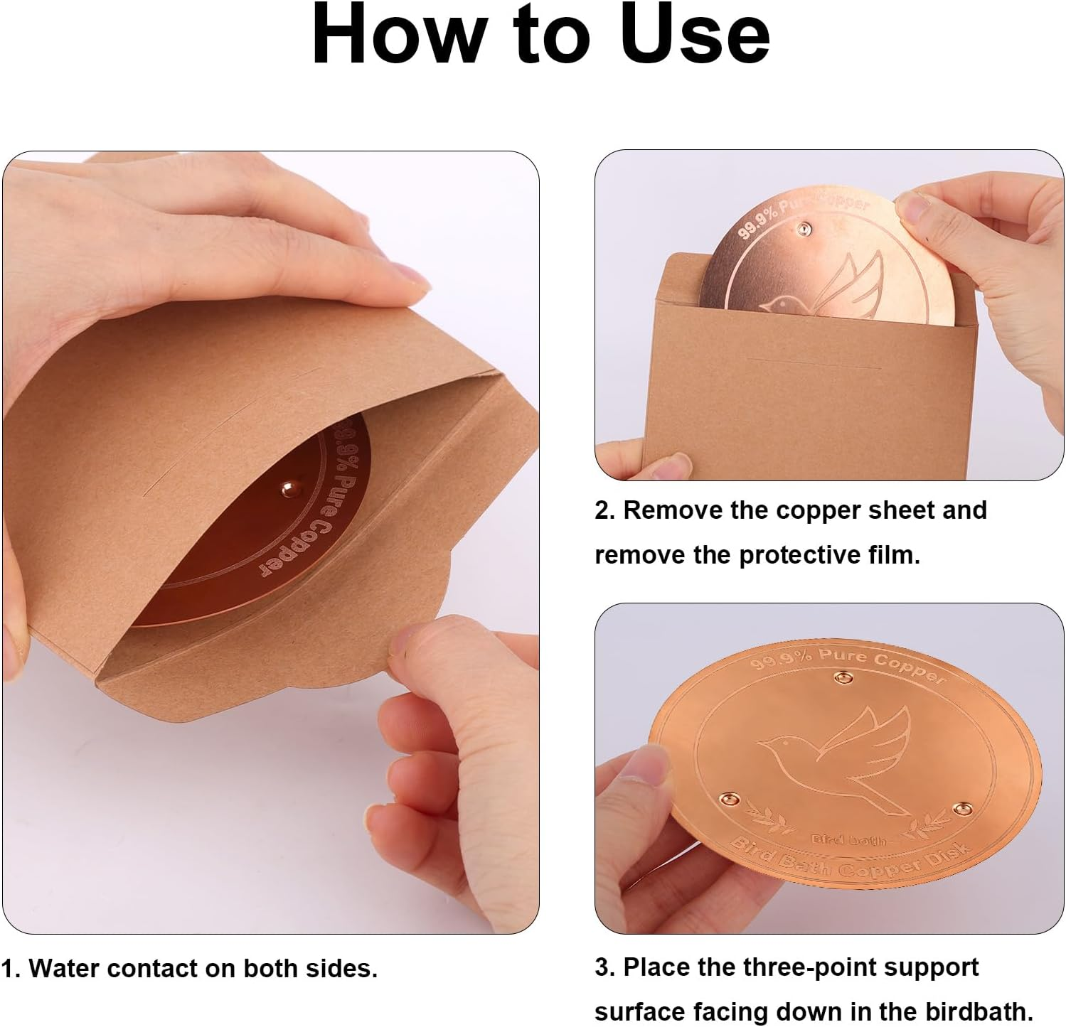 2Pcs Bird Bath Cooper Disks, 99.9% Pure Copper Purification Disk Universal Fit for Outdoor Bird Baths & Fountains Naturally Keeps Water Clean image number 4