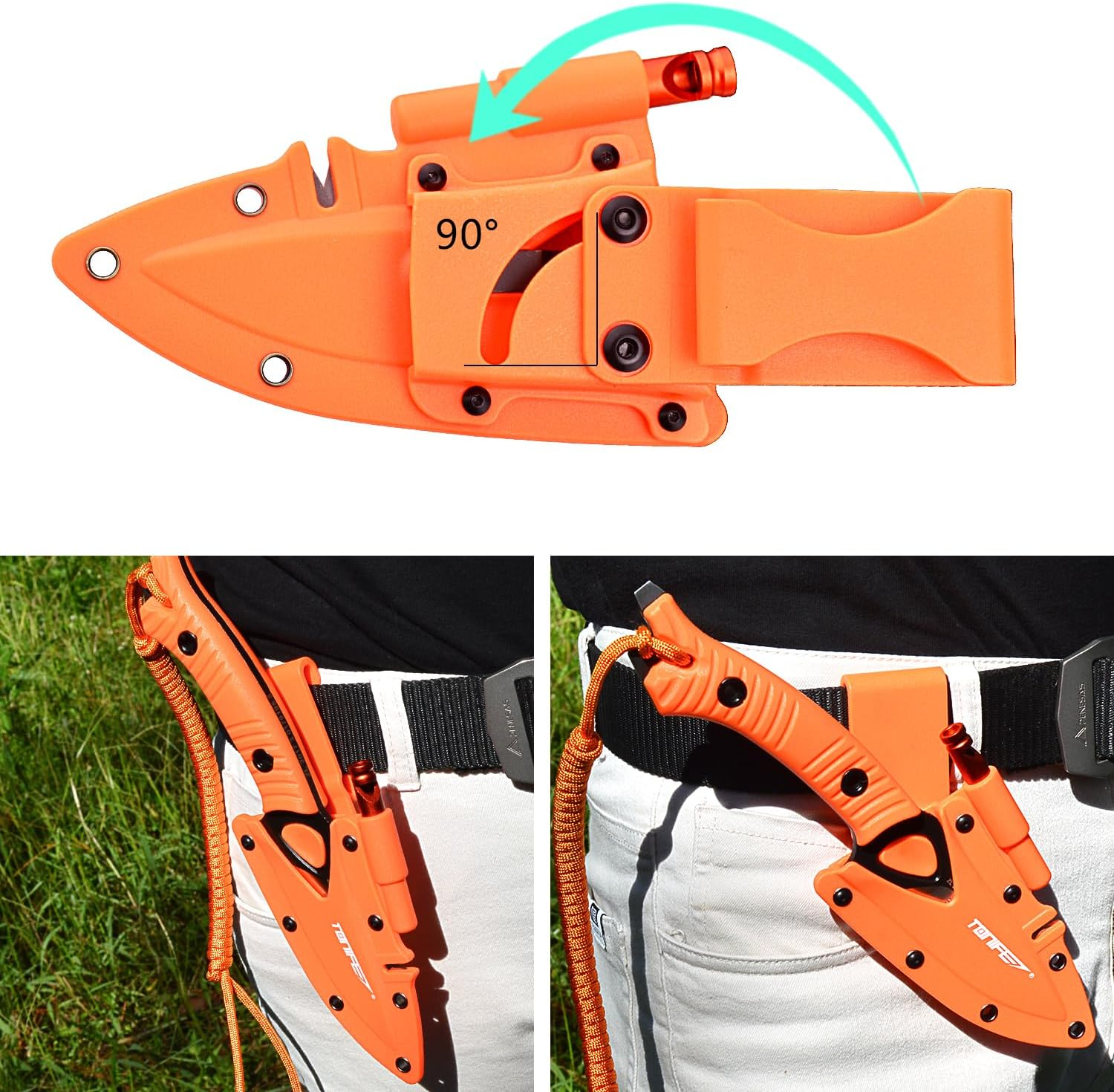 TONIFE Explorer Fixed Blade Knife with Plastic Sheath 8Cr14Mov Blade Survival Knife, Fiberglass Reinforced Nylon Handle for Outdoor Camping Knife EDC Knife (Orange+Satin)