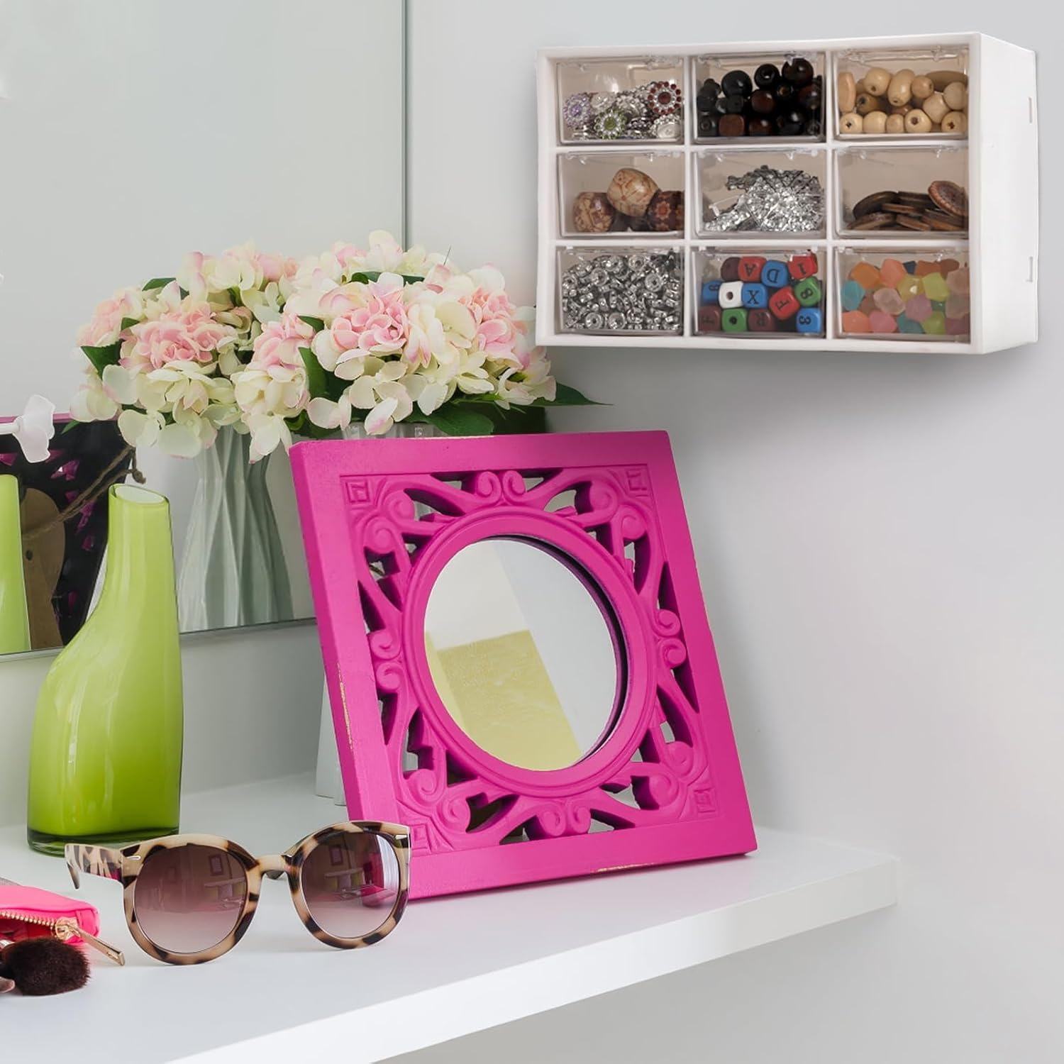 Hacaroa 6 Pack Mini Drawer Organizer with 9 Drawers, Plastic Desktop Craft Storage Case Box for Art Supply, Office Supplies, Cosmetics, Jewelry, Dorm Room, off White image number 3