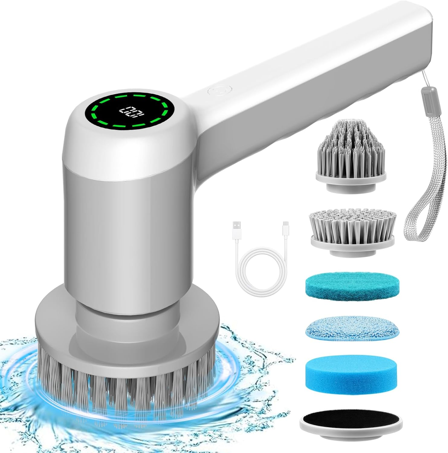 Cordless Electric Spin Scrubber &ndash; 5-In-1 Waterproof Brush Set with 2 Speeds & LED Display | Ideal for Bathroom Grout, Kitchen Grease, Tile & Tubs image number 1