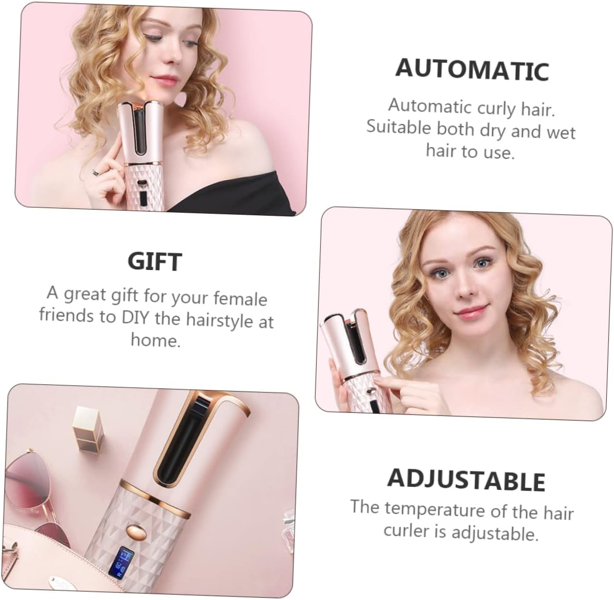 FOMIYES Hair Curling Tool Cordless Rechargeable Hair Curler Ceramic Coating for Damage Heat Automatic Winding Time Temperature Control for Travel