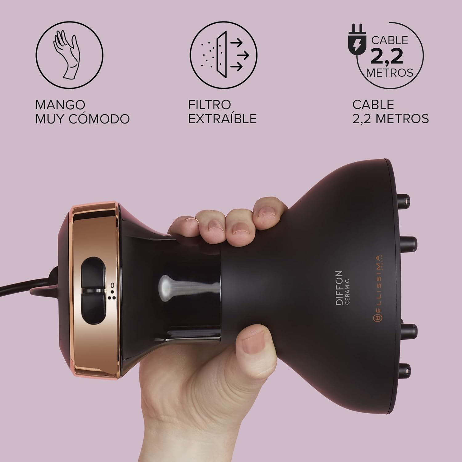 Bellissima My Pro Diffon Ceramic DF1 3000 Hot Air Diffuser for Curly Hair, Ceramic Technology, 700 W, 2 Air/Temperature Combinations, No Frizz Effect