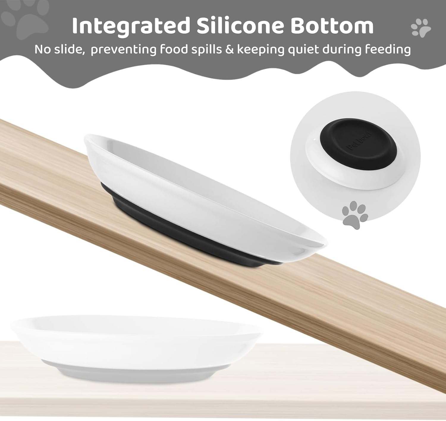 Dorakitten 10 Pcs Ceramic Cat Bowls, No Whisker Fatigue Wide Shallow Cat Dishes with Non-Slip Silicone Bottom, Pet Cat Food Water Plates Bowls, 15Cm Diameter image number 2