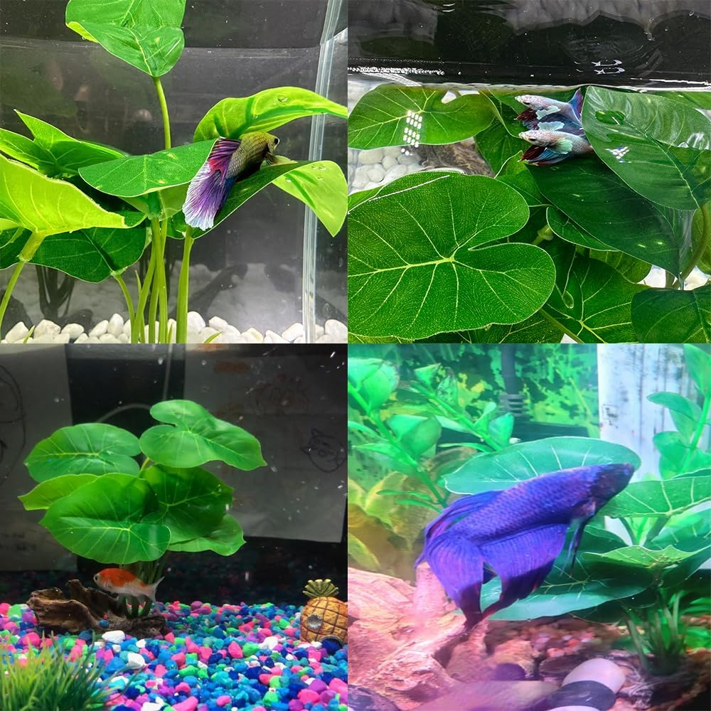 Smoothedo-Pets Fish Tank Decor Aquarium Decorations Ornaments Betta Leaf Pad Hammock Plastic Artificial Plant Goldfish Fish Hides Small Tank/Reptiles Plants Driftwood (Green-Type-A-Set) image number 1