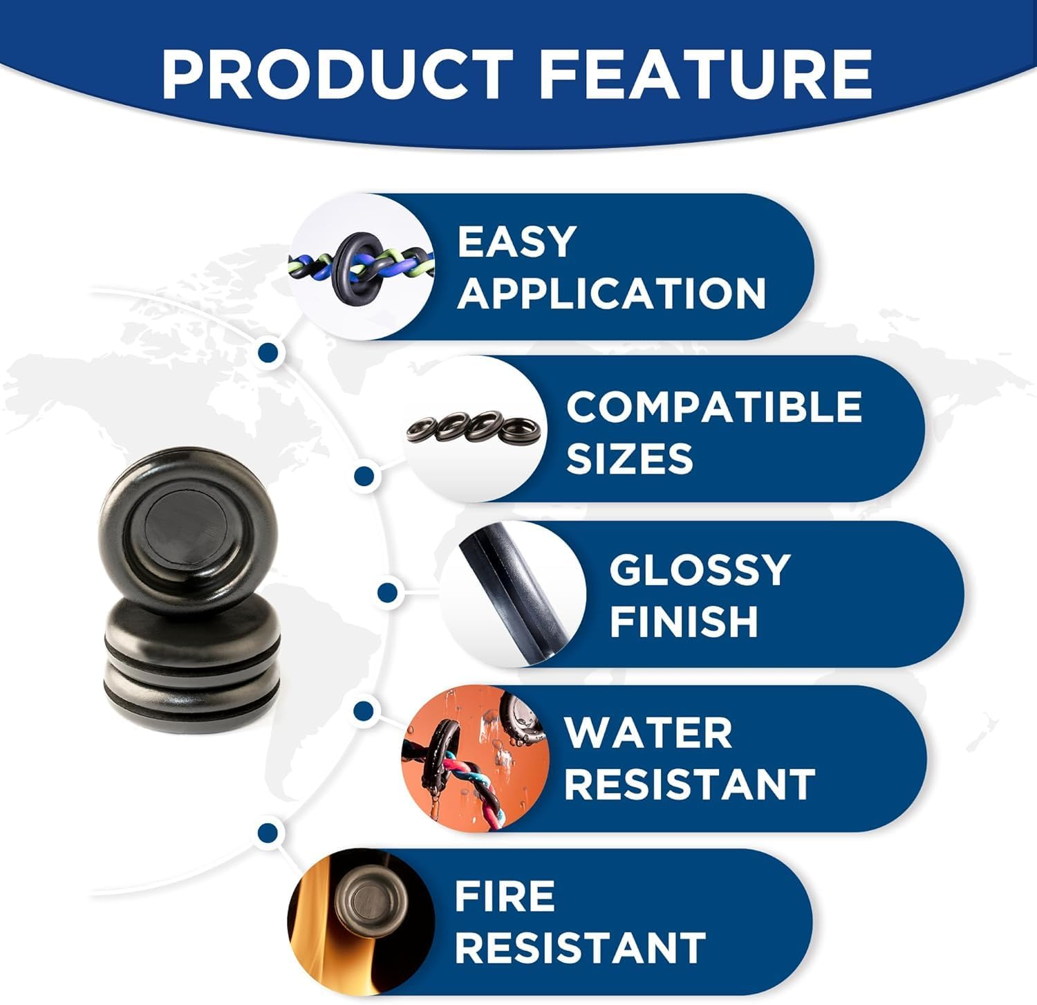 170-Piece Rubber Grommet Assortment Kit, 7 Sizes 7-25Mm, Waterproof and Fire Resistant, Black image number 2