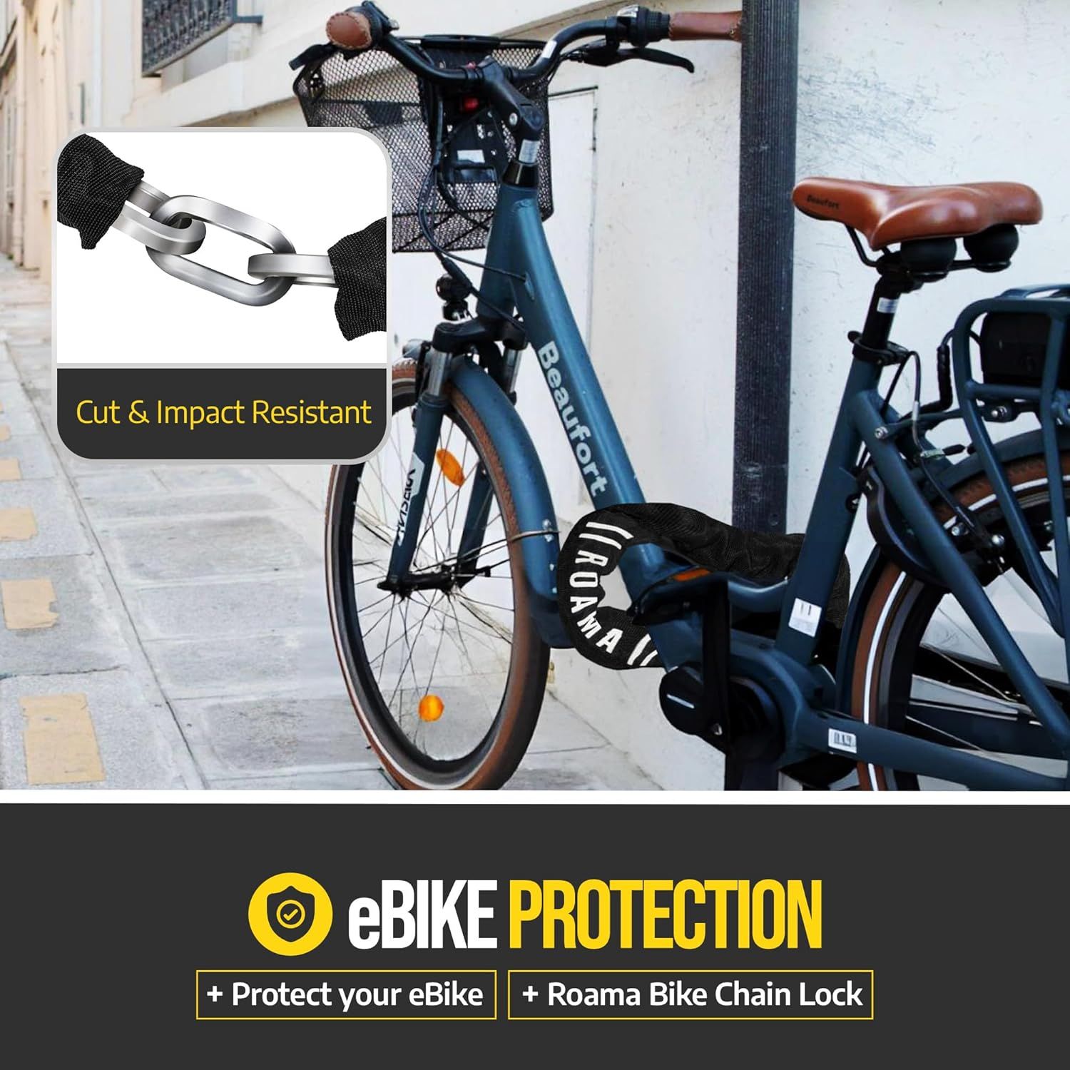 Roama 6 Mm Combination Bike Chain Lock 120 Cm Chain, Built-In Combination Lock Security, Heavy Duty Steel Links, Extra Long Length, Anti-Theft Bike Lock for Electric, Road, Dirt, Off-Road Bicycles image number 1