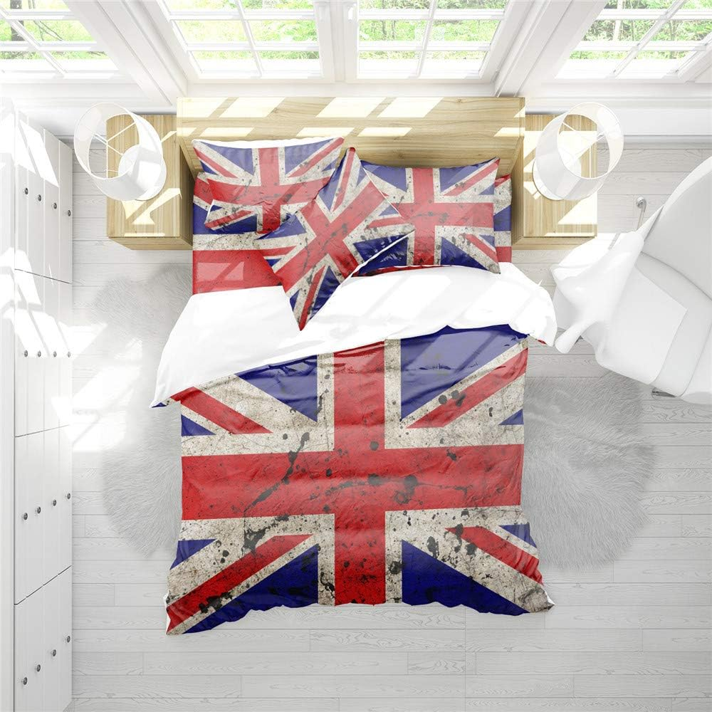 Retro British Flag Design Duvet Cover Set | UK Flag Union Jack Prints Bedding Set | with Soft Duvet Cover+2 Pillow Shams(3Pcs) or Sheet (4Pcs) (Queen-3Pcs,C)