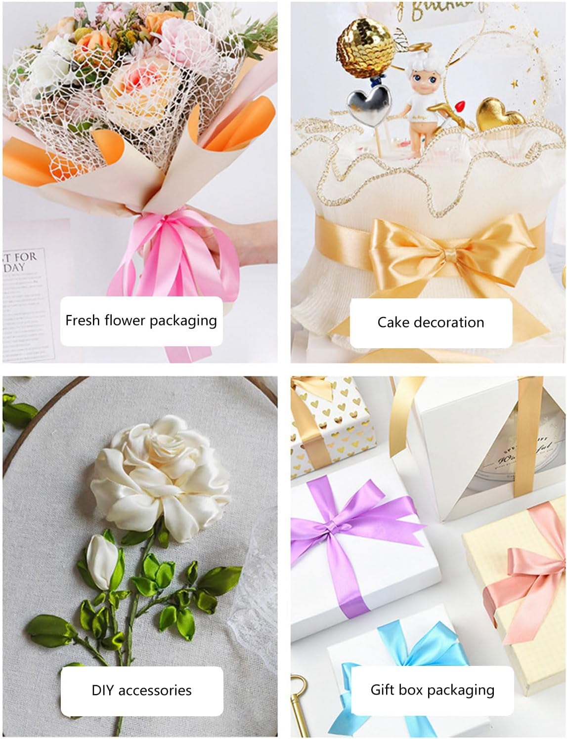 1 Inch X 25Yds Double Face Satin Ribbon, Thin Solid Color Satin Ribbon for Gift Wrapping, Crafts, Hair Bows Making, Floral Bouquets, Christmas，Wedding Party Decoration, Sewing, Invitation Cards. (Blue) - Blue image number 6