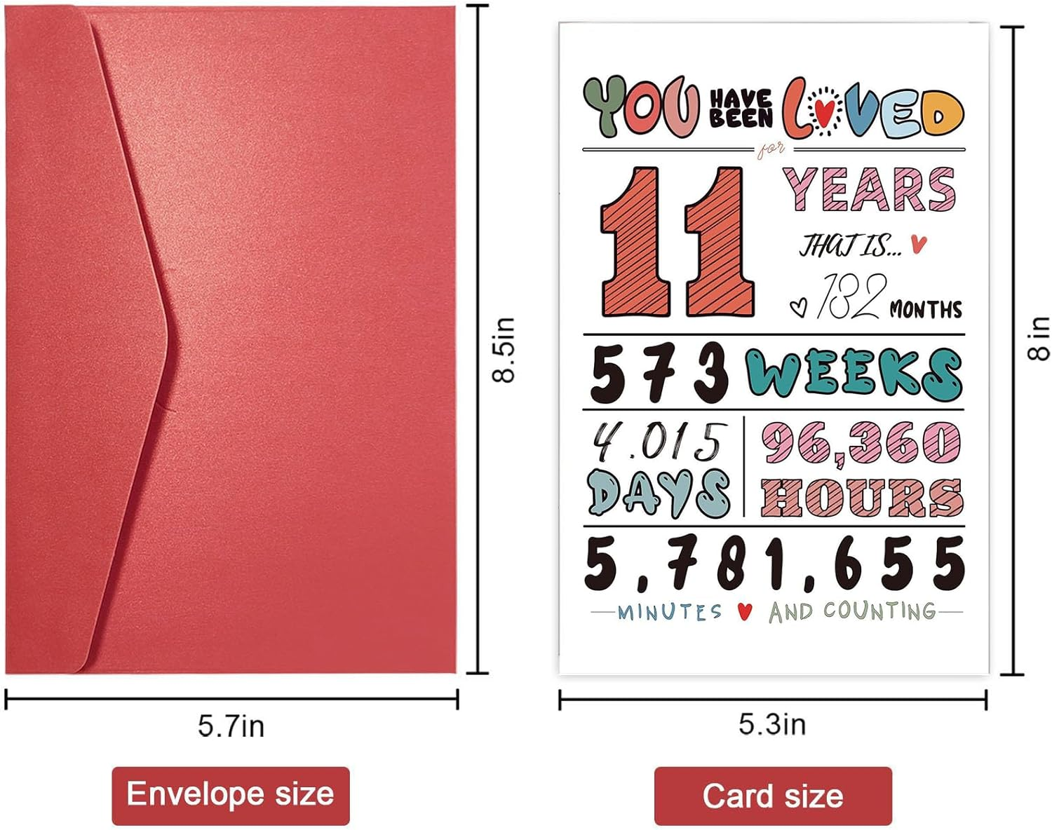 AIQIUQIU 11Th Birthday Card for Boys Girls, Funny Greeting Card with Several Important Time (Years/Months/Weeks/Days/Hours/Minutes), Party Decor Supply Ideas Birthday Gifts for Him or Her image number 3