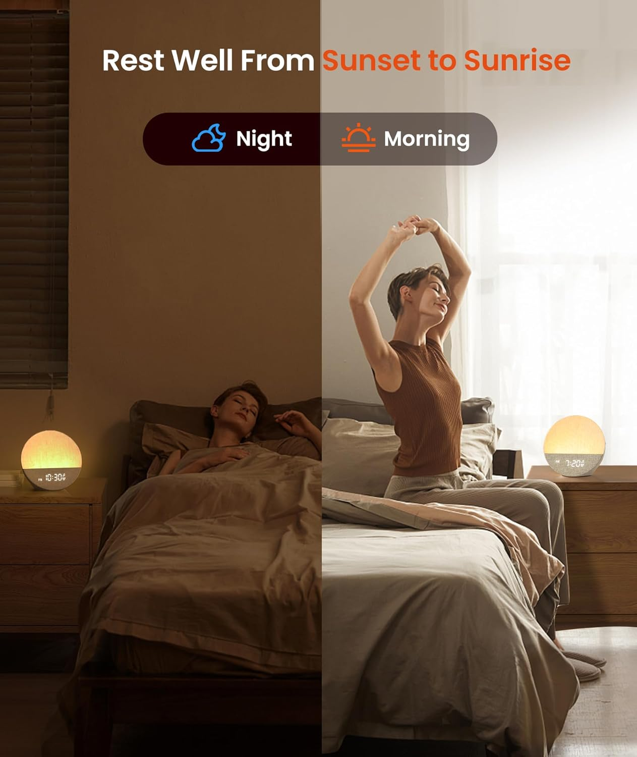 Dreamegg Sunrise 1 - Sound Machine Sunrise Alarm Clock with 9 Night Lights, 29 Soothing Sound for Sleep, White Noise Machine, Timer, Dimmable, Wake up Light Alarm Clock for Bedroom, Kids, Adult, Gift image number 3