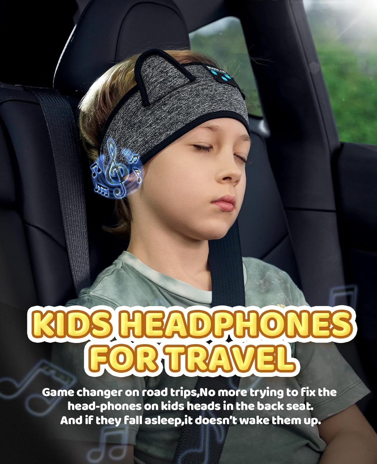 Kids Headband Headphones-Toddler Wireless Bluetooth Headphones with Safe Volume, Wired 3.5Mm Jack, Adjustable Sleep Headband-For School/Airplane Travel/Tablet/Kindle, with Travel Bag - Boys & Girls image number 5