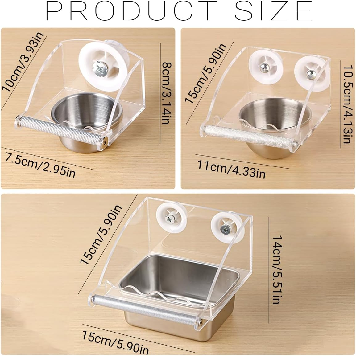 AIMALL Parrot Acrylic Stainless Steel Food Basin Box, Anti-Scattering Feeder with High Colour Value for Peony Xuan Feng Birds, Available in 3 Sizes image number 6