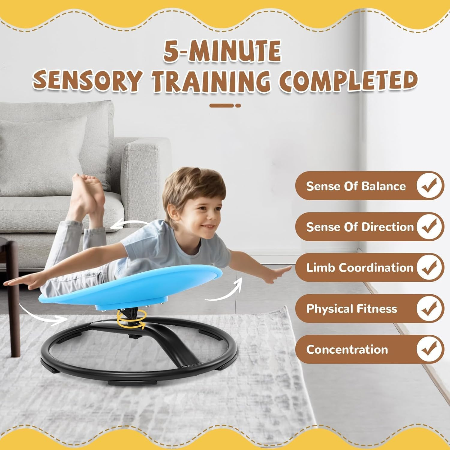 Kids Spin Chair | Sensory Swivel Chair - Indoor Children Sensory Swivel Chair with Non-Slip Design, Kids Balance for Training Body Coordination (Blue) image number 2