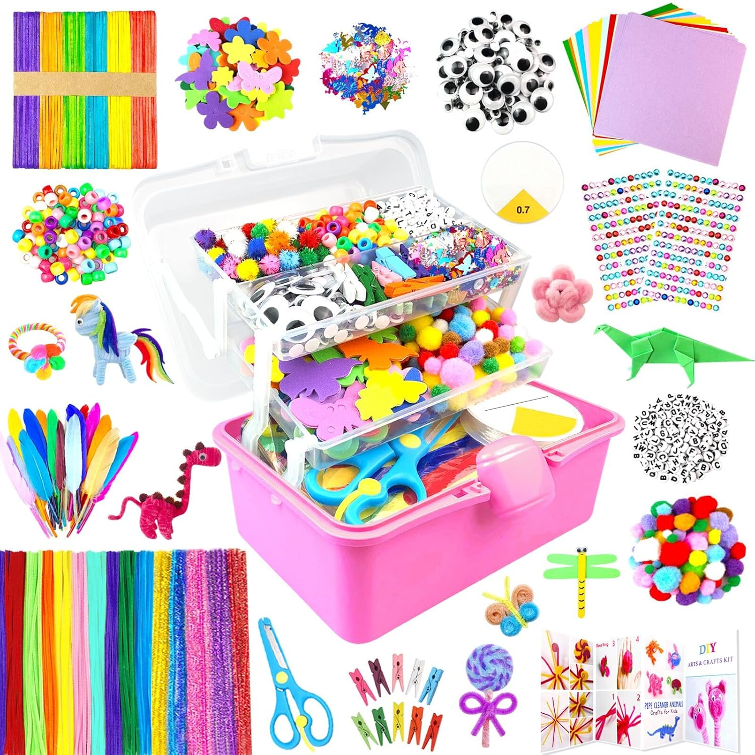 ZEIZHUBN 3000 Pieces Craft Set Children, DIY Craft Case Children with Pipe Cleaner, Googly Eyes, Creative Scrapbooking Craft Box, Craft Supplies for Girls Boys 4-8, 8-12 Years Gift