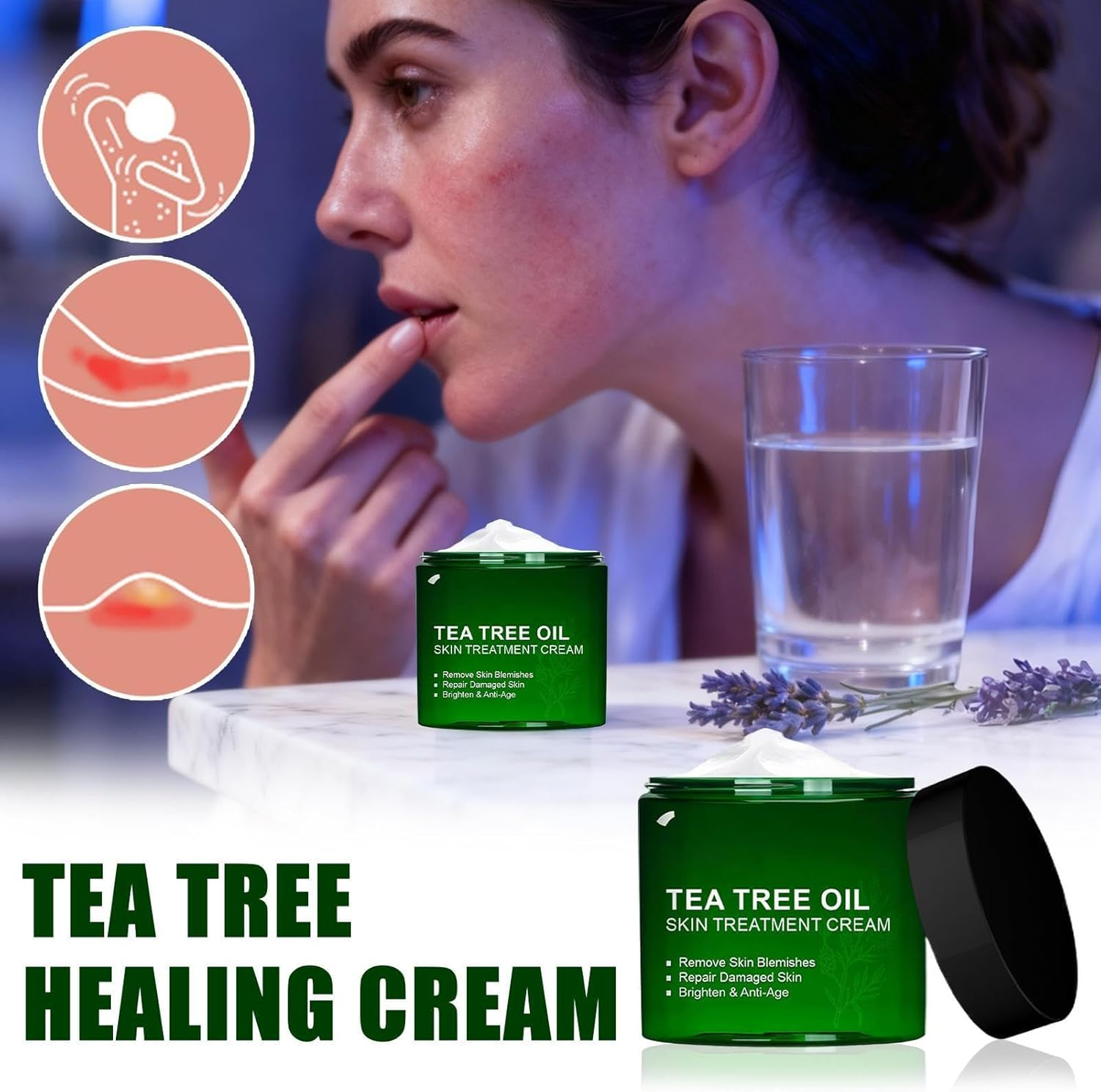 Organic Tea Tree Oil Cream,Non Greasy Gentle Moisturizing Gel,Natural Cosmetics for Blemished Skin,Professional Tea Tree Skin Repair Cream - 3Pcs image number 7