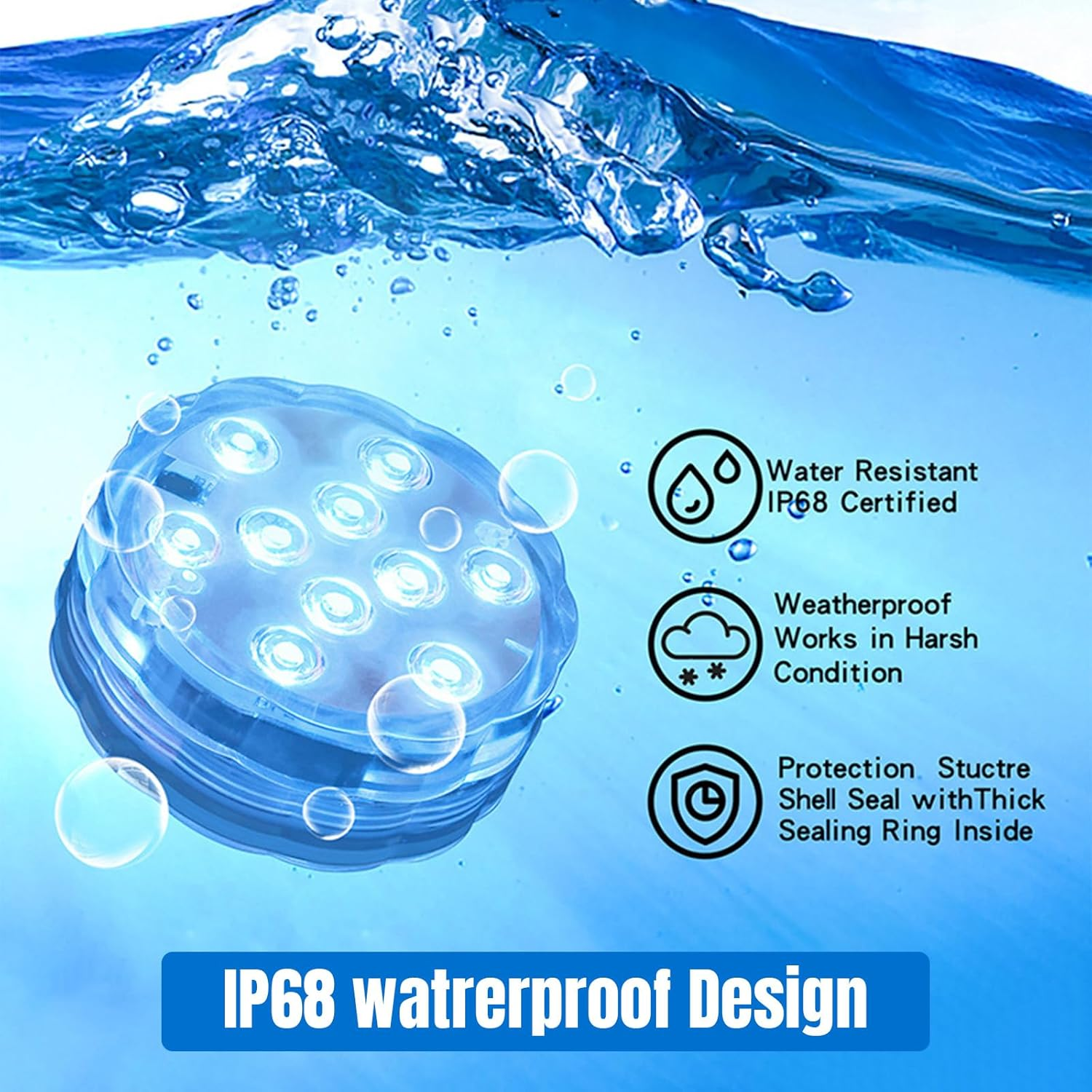 Lyvixora Pool Light, Hot Tub Lights, Submersible LED Lights Remote Control Battery Powered, RGB Multi Color Changing Waterproof Light for Vase Base, Spa, Aquarium, Pond, Hot Tub, Decoration, Party image number 3