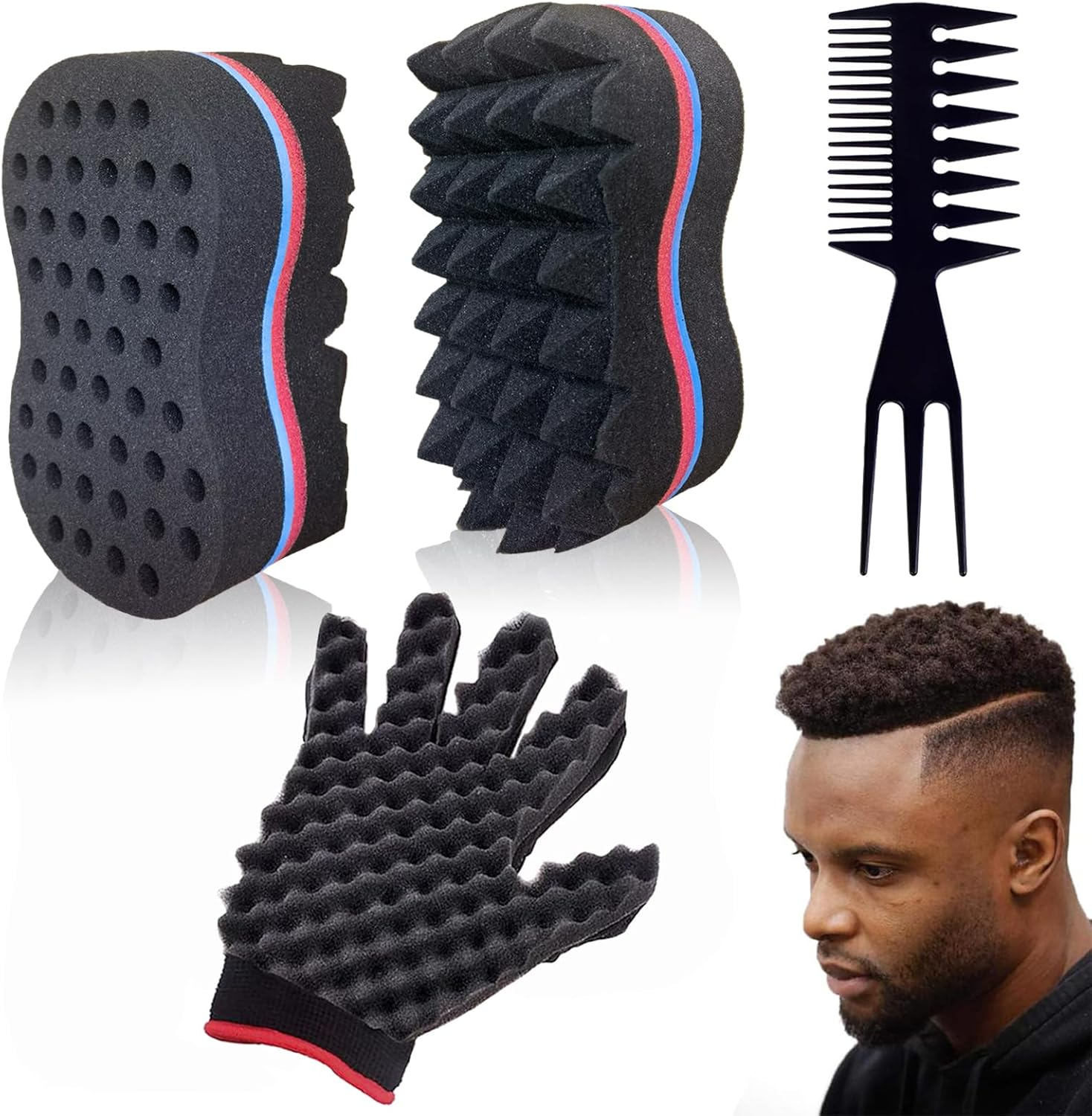 ARJDXDP 3 Pcs Big Holes Barber Hair Brush Sponge, Double Side Magic Twist Hair Sponge, Twists Dread Afro Coils Hair Curl Brush for Home and Barber image number 6