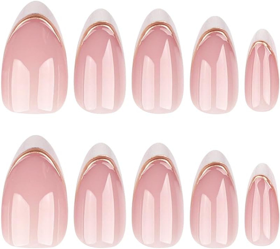 Press on Nails Kit, 24Pcs French Tip False Nails Short Almond Coffin Full Cover Acrylic Nails for Women Girls DIY Manicure Salon image number 1