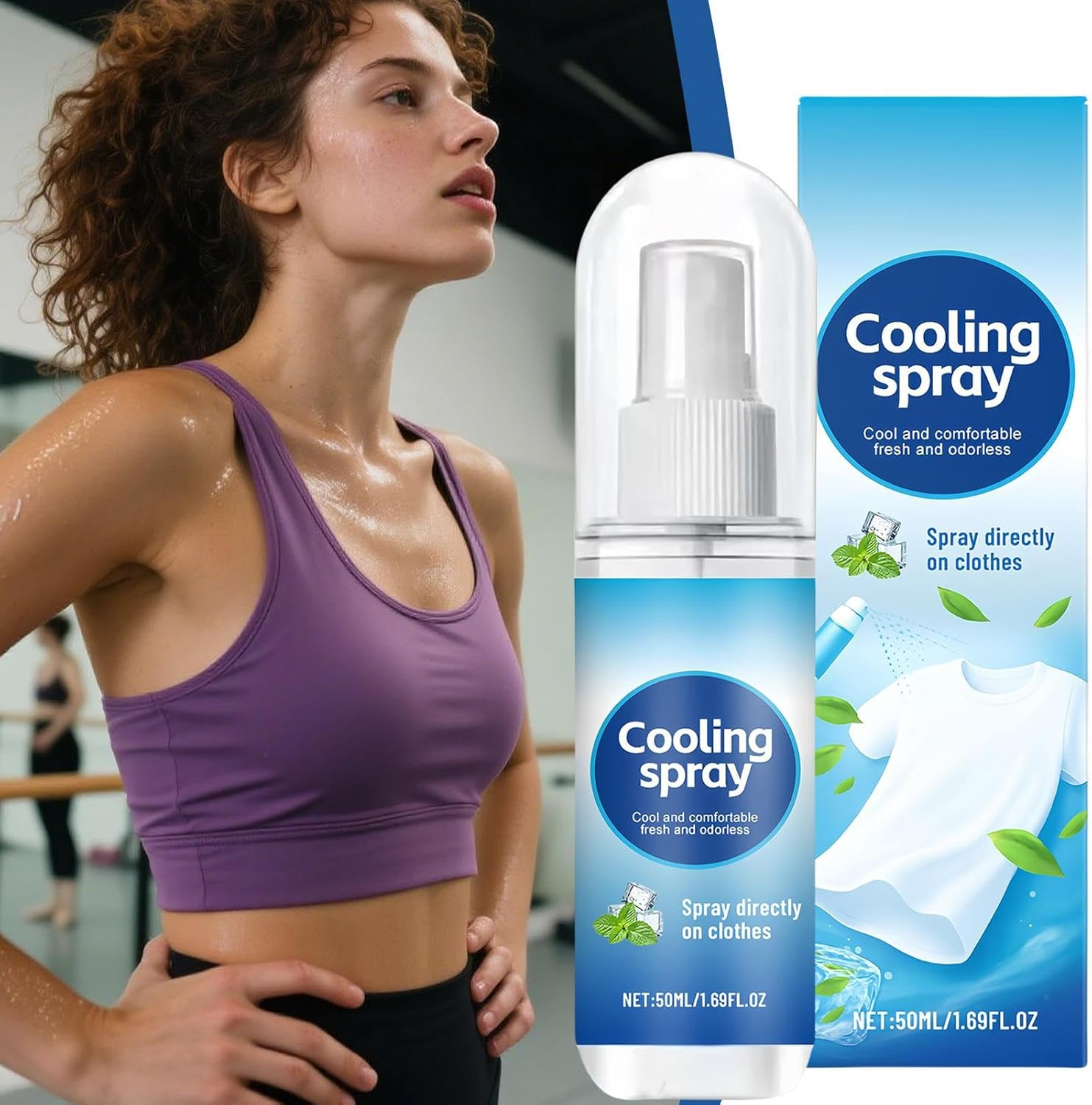 Cooling Spray for Hot Weather | Clothing Cooling Spray Body Mist - 50Ml Refreshing Liquid Soothing Solution for Men Women Adults Teens Athletes Yoga Beach Vacation Running image number 3