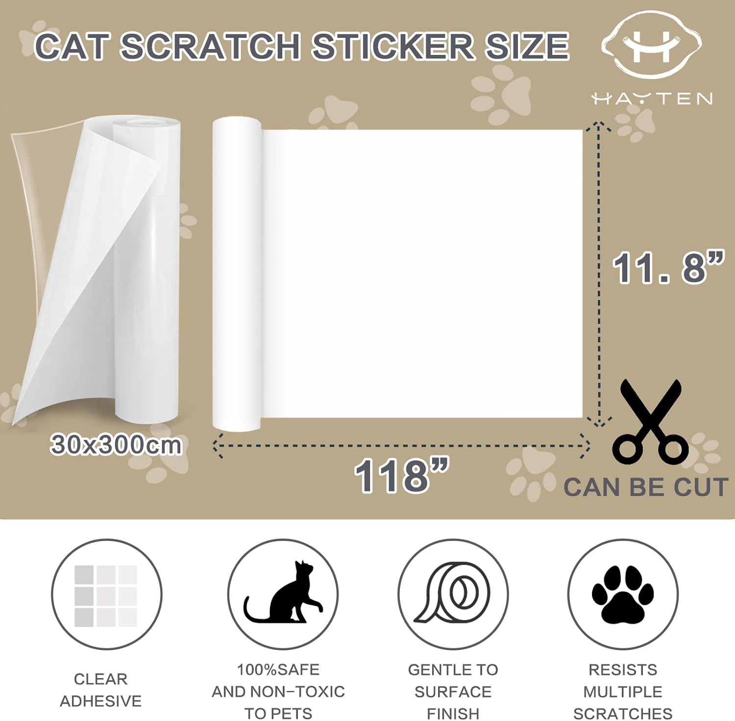 Hayten Cat Furniture Protector Tape 11.8"X118" anti Cat Scratch Protector Transparent Furniture Protection Film image number 2
