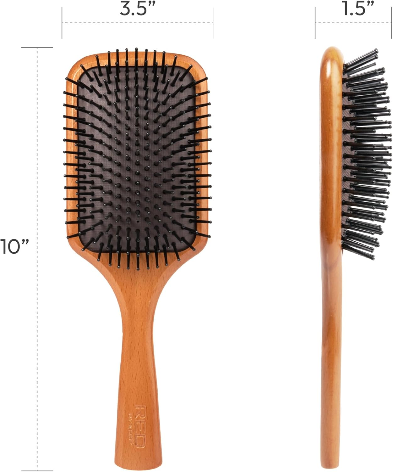 RED by Kiss Wooden Paddle Brush, Detangling Hair Brush, Long Bristles Beech-Wood Brush for Thick Curly Thin Long Short Wet Dry Hair, Long Lasting Shine (Square Paddle) image number 1