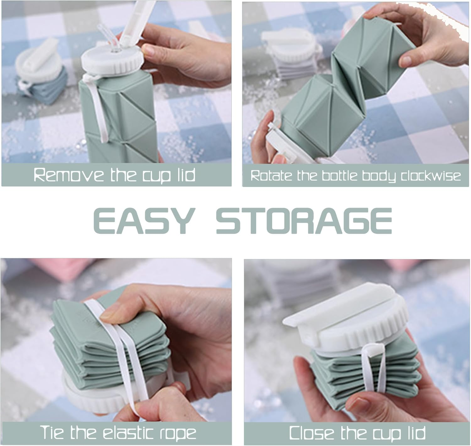 Collapsible Water Bottles with Leakproof Lid, 21Oz Silicone Travel Bottles - Leakproof Bpa-Free Foldable Travel Bottle for Travel Gym, Hiking, Sports, Camping, Biking Portable Reusable Expandable image number 5