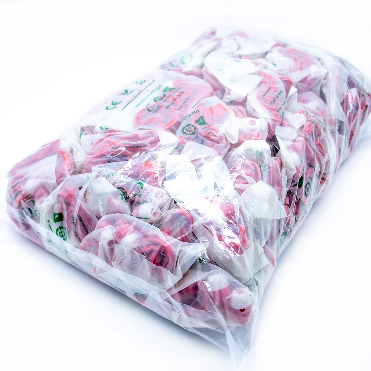 M&E Pack of 100 Disposable Headphones, Headphones with 3.5 Mm Jack, in Individual Pockets for Maximum Hygiene, Colour: Red image number 1