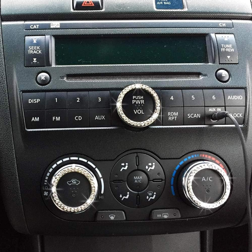 Anourney Silver Bling Crystal Rhinestone Car Engine Ignition Button Ring, Emblem Sticker, Girly Car Interior Accessory Decoration for Push to Start Button Cover, AC Control Knob,Car Shift Cover&hellip; image number 3