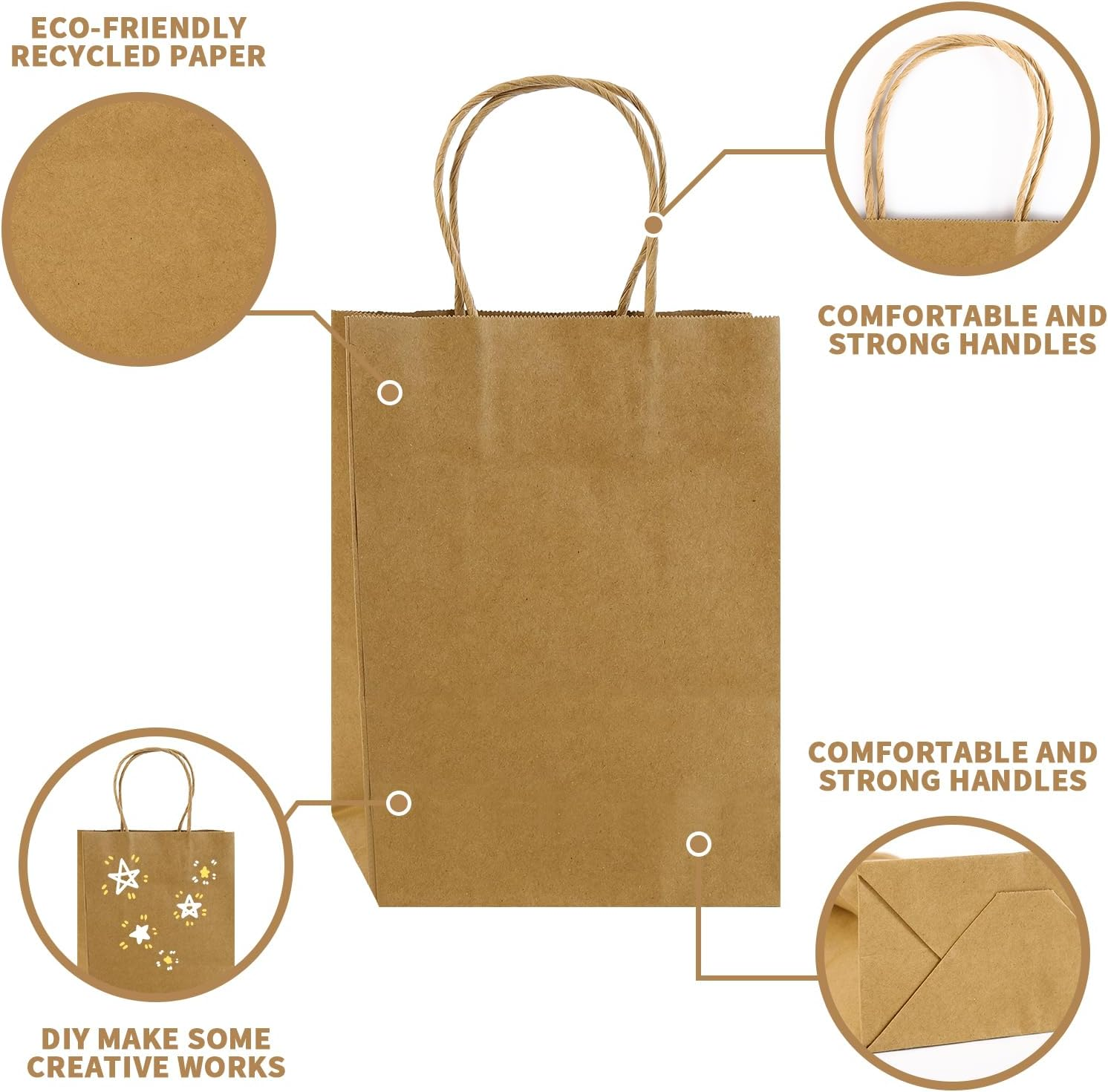 CORORIO 30 Pack Brown Kraft Paper Gift Bags with Handles,21X11X27 CM Small Bags Kraft Paper Bags for Thank You'S Day Shopping Birthday Grocery Retail Business Party image number 4