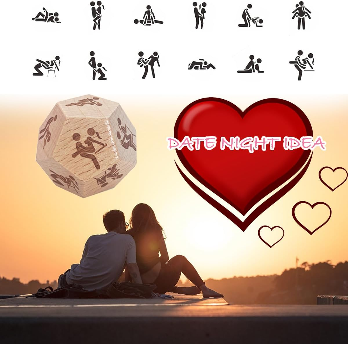 Night Activity Decision Making Dice, Gifts for Him Her, Couples Gift Ideas, Anniversary Birthday Funny Valentines Day Gifts for Husband Wife Boyfriend Girlfriend Women Men image number 1