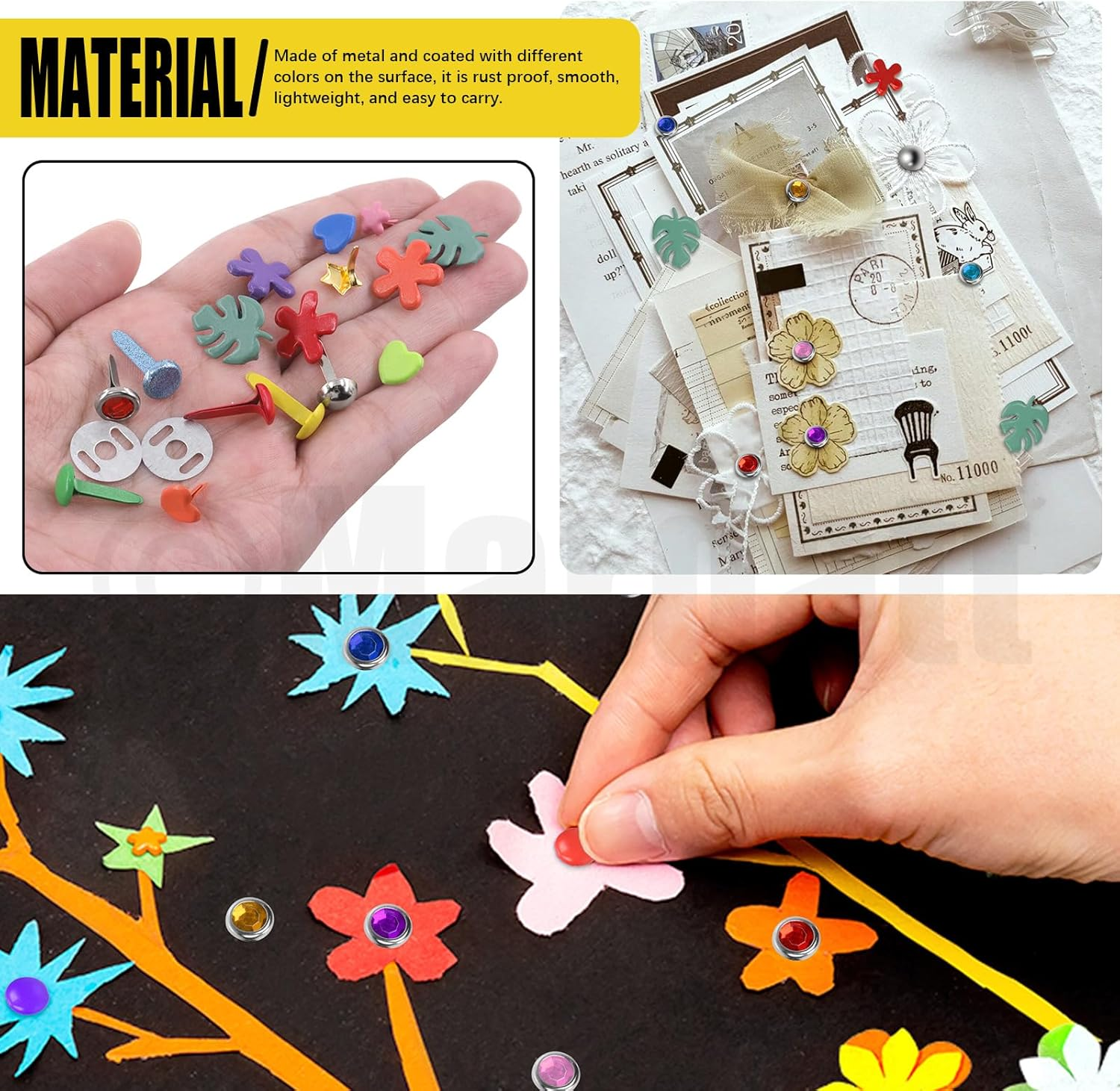 Mardatt 240 Sets 9 Styles Multicolor Mini Brads, Brads Paper Fasteners Split Pins Pastel Brads Metal Brads with Washers, Hole Punch Pliers for Scrapbooking DIY Crafts