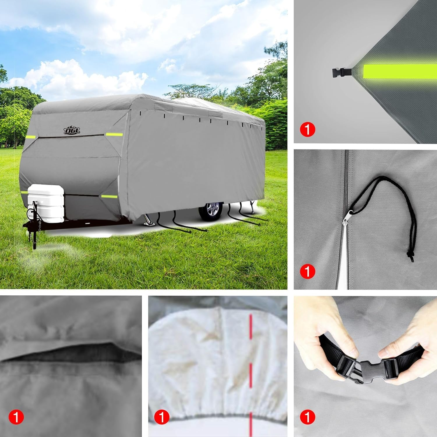 OGL 22 to 24Ft Caravan Cover UV Water Proof Heavy Duty Travel Campervan Trailer Accessories 4 Layer Polypropylene Protector with Hitch Cover Storage Bag image number 4