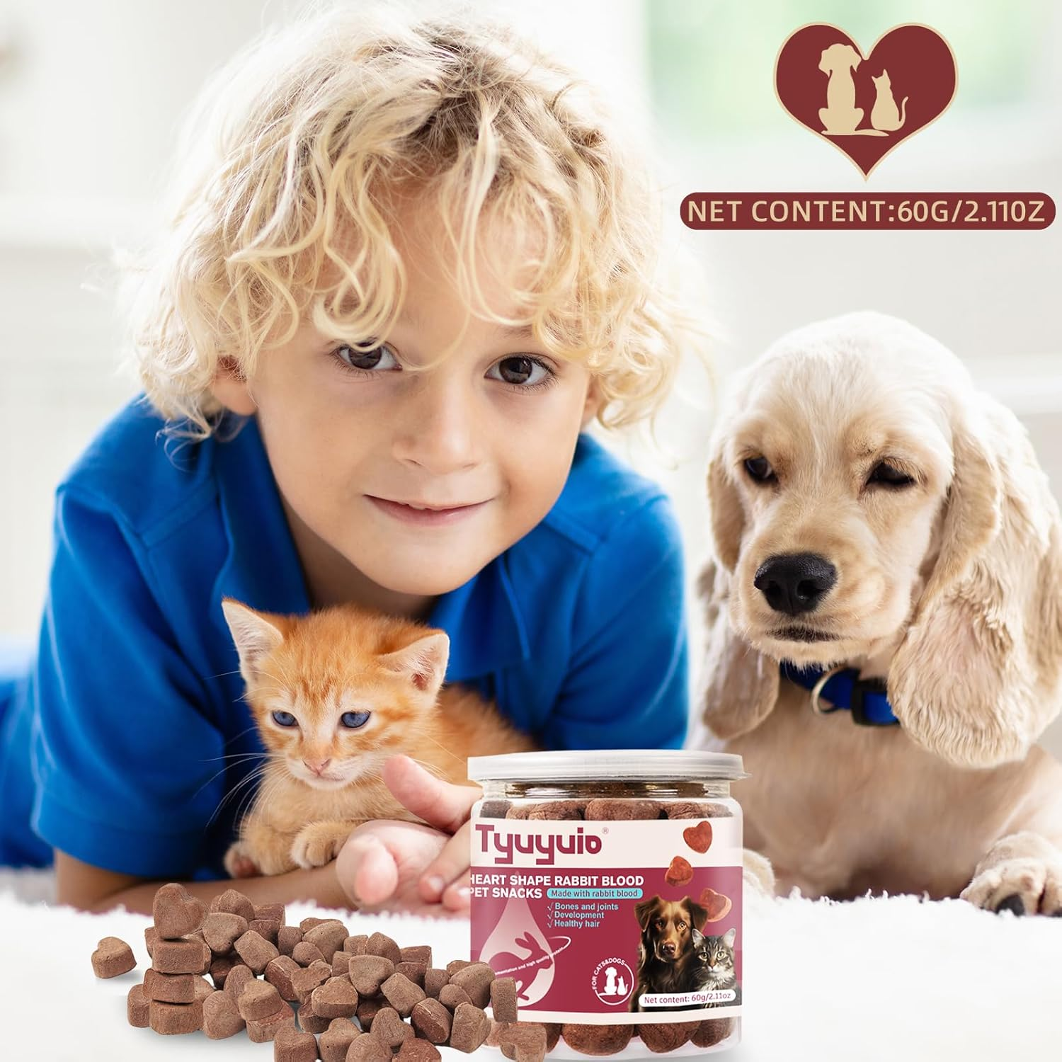 Freeze-Drieds Rabbit Blood in Heart Shape,High Protein Freeze-Dried Pet Food for Dogs Cats, Supplemental Iron.Fresh Ingredient Snacks, 2.1 Oz.S image number 4