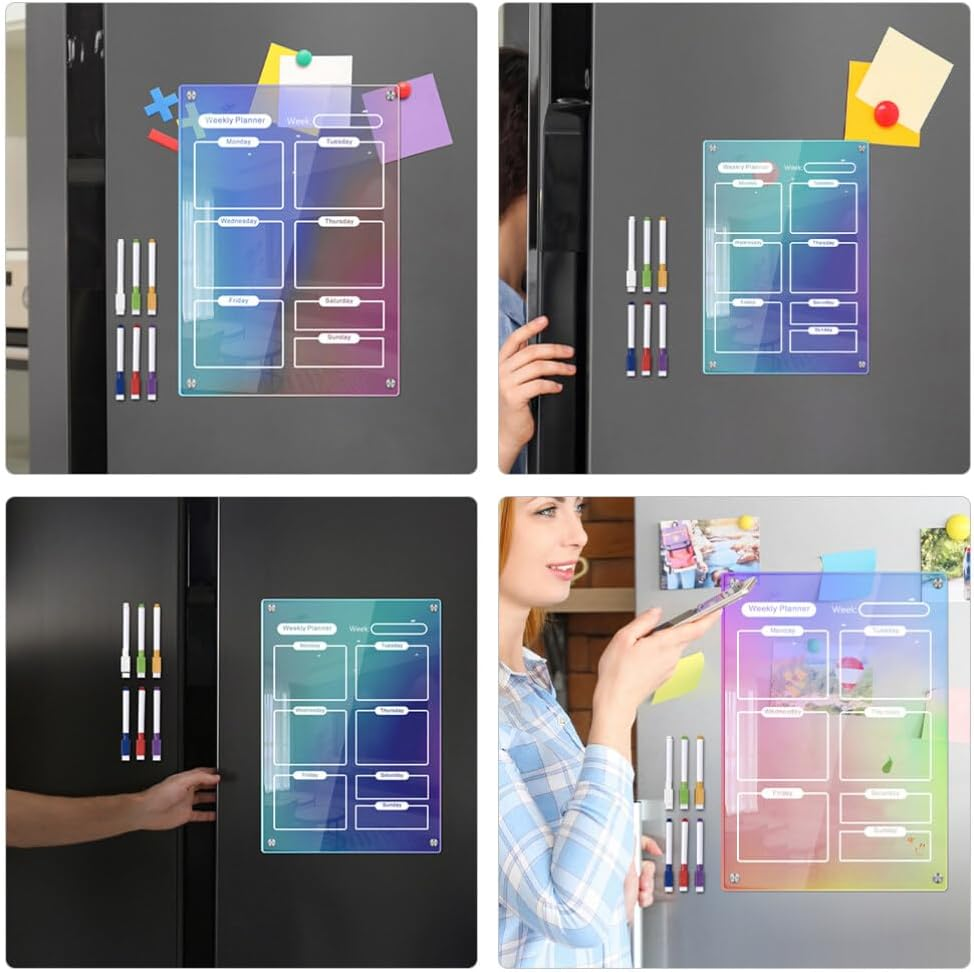 Operitacx Magnetic Weekly Planner Board for Fridge Acrylic Dry Erase Calendar Meal Planning