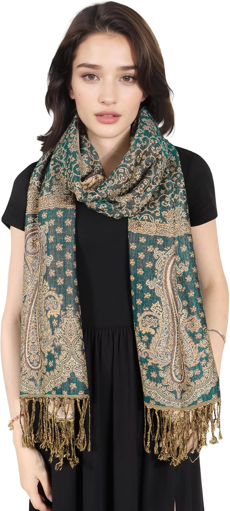 Women Pashmina Shawls and Wraps Scarf Soft Silky Reversible Paisley Shawl for Women UK image number 5