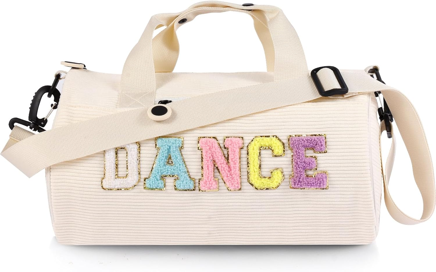 Dance Ballet Bag for Girls Sport Gym Duffle Bags Overnight Travel Bags Fun Dance Corduroy Chenille Letter Bag for Dancers, Purple, Dance Bag