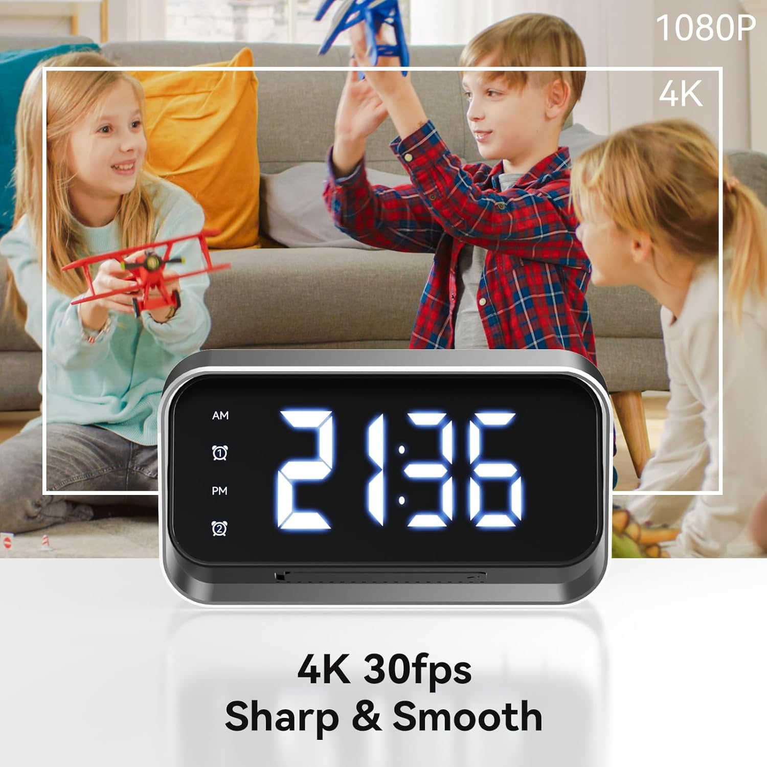 Sp/Y Camera Clock- Wireless Hi/Dden Camera with 4K HD Video and Audio Recording, Na/Nny Cam with Night Vision, Motion Detection, Local&Cloud Storage, Remote View, Mi/Ni Camera for Home image number 4