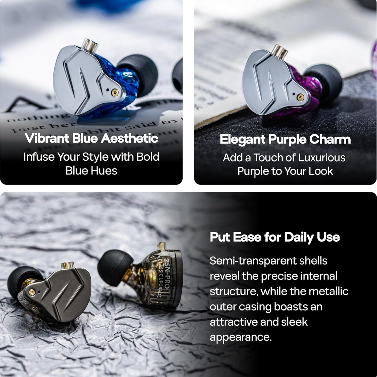 Linsoul KZ ZSN Pro Dual Driver 1BA+1DD Hybrid Metal Earphones Hifi In-Ear Monitor with Detachable Recessed 2Pin Cable, Zin Alloy Panel (Without Mic, Blue) image number 2