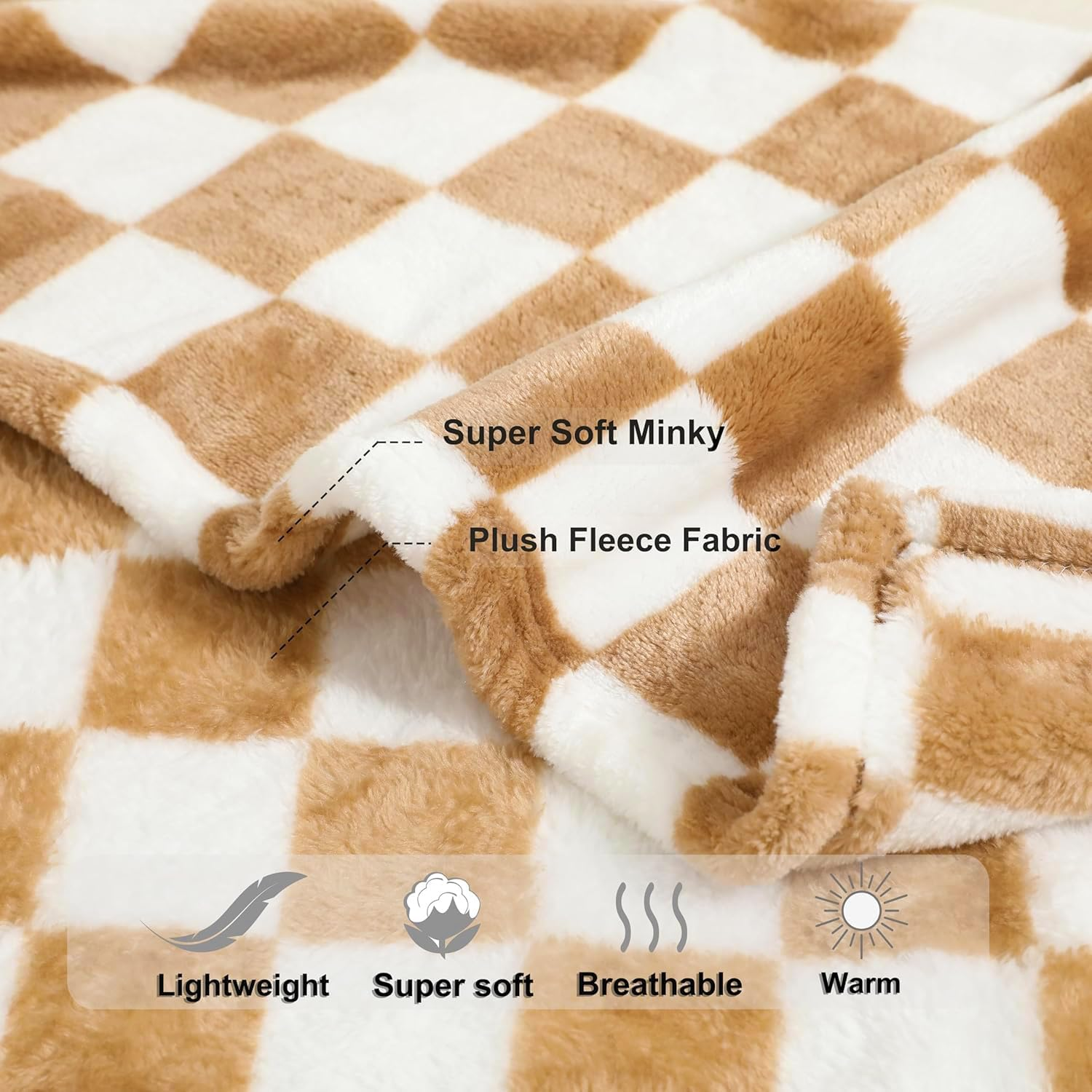 Checkered Baby Blanket Fleece Baby Blankets Neutral for Boys Girls, Super Soft Warm Lightweight Infant Toddler Newborn Receiving Blankets for Crib Stroller, Khaki 30''X40'' - Khaki image number 4