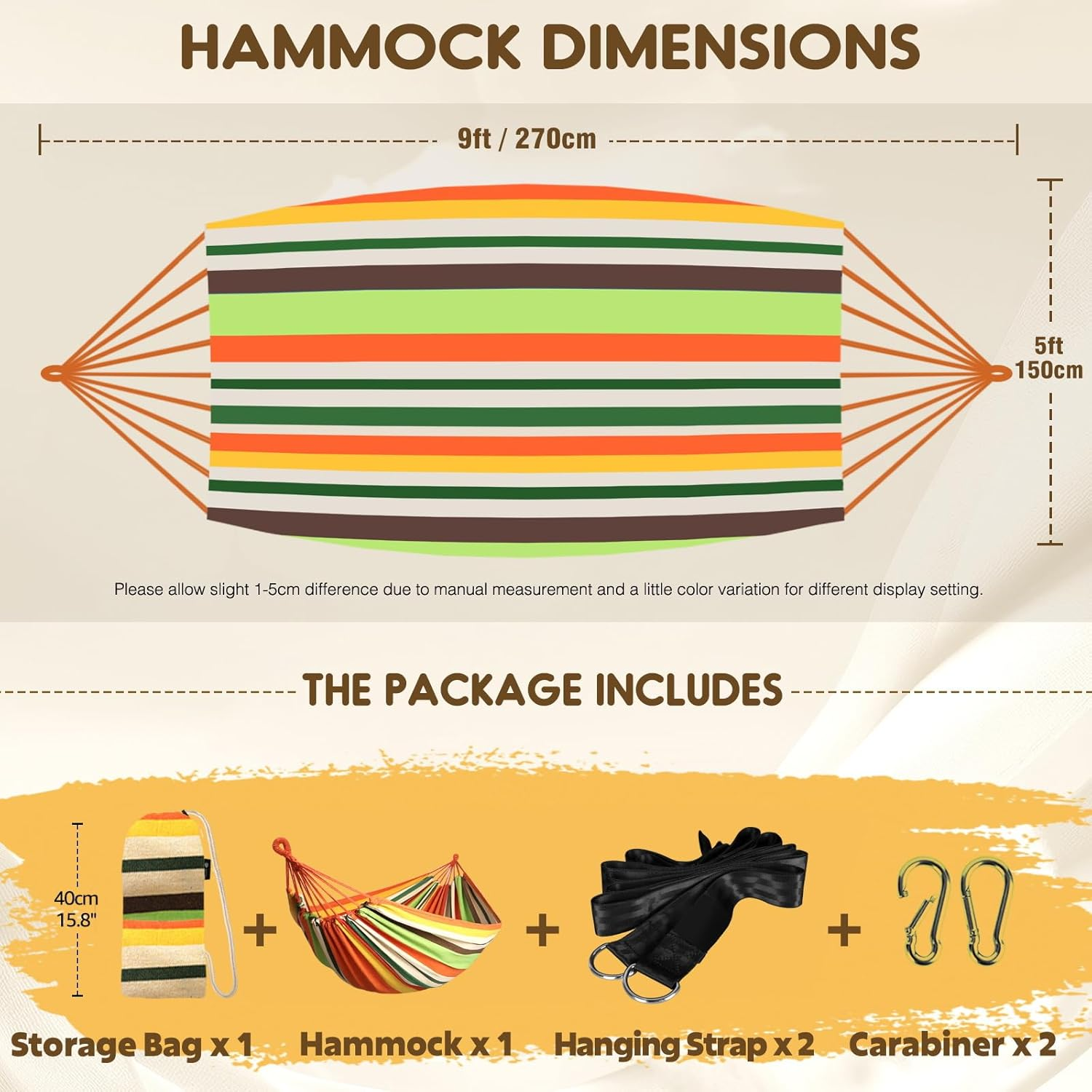 ANYOO Cotton Hammock Portable Camping Hammocks for Hanging Sturdy Garden Comfortable Fabric Hammock with Tree Straps up to 660Lbs with Travel Bag for Camping Outdoor/Indoor Patio Backyard - Blue/White/Red Stripe image number 3