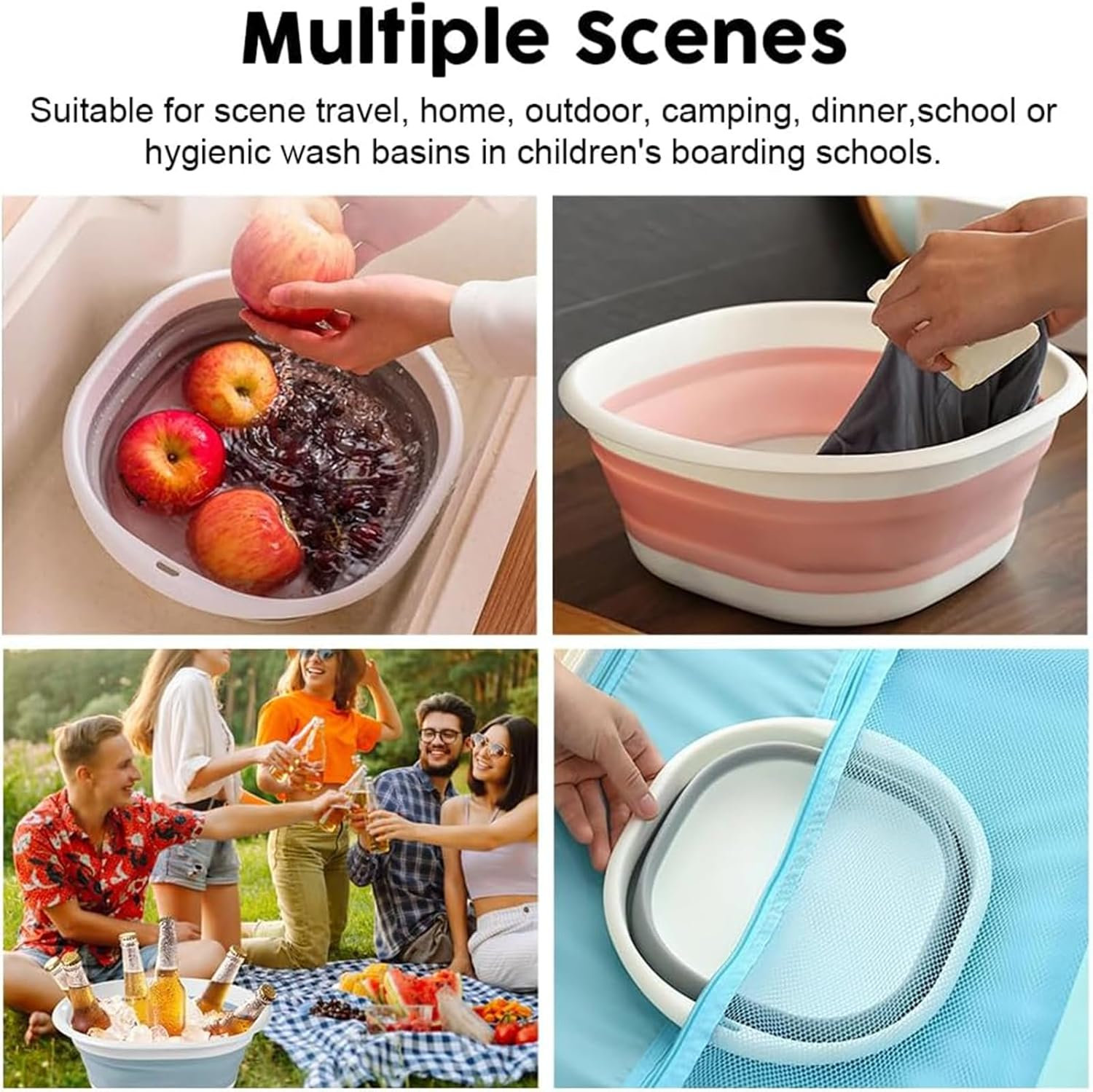3In1 Collapsible Washing up Bowl and Foldable Cups Set,Portable Wash Basin and Silicone Foldable Cup for Camping、Kitchen、Travel,Space Saving Collapsible Washing and Drinking Set image number 3