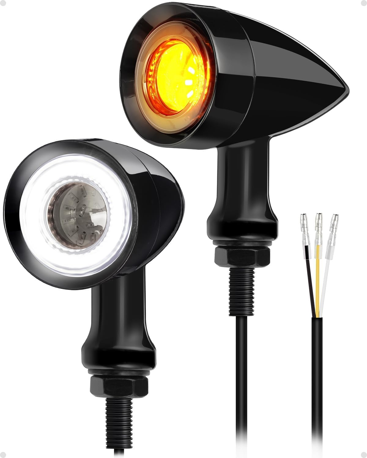 Benlari Motorcycle Bullet 48 Leds Rear Turn Signal Light SMD Blinker Indicator Fit for Honda Yamaha Suzuki Kawasaki Harley Sportster (Black,Front Turn Light) (Black/Red and Amber Light)