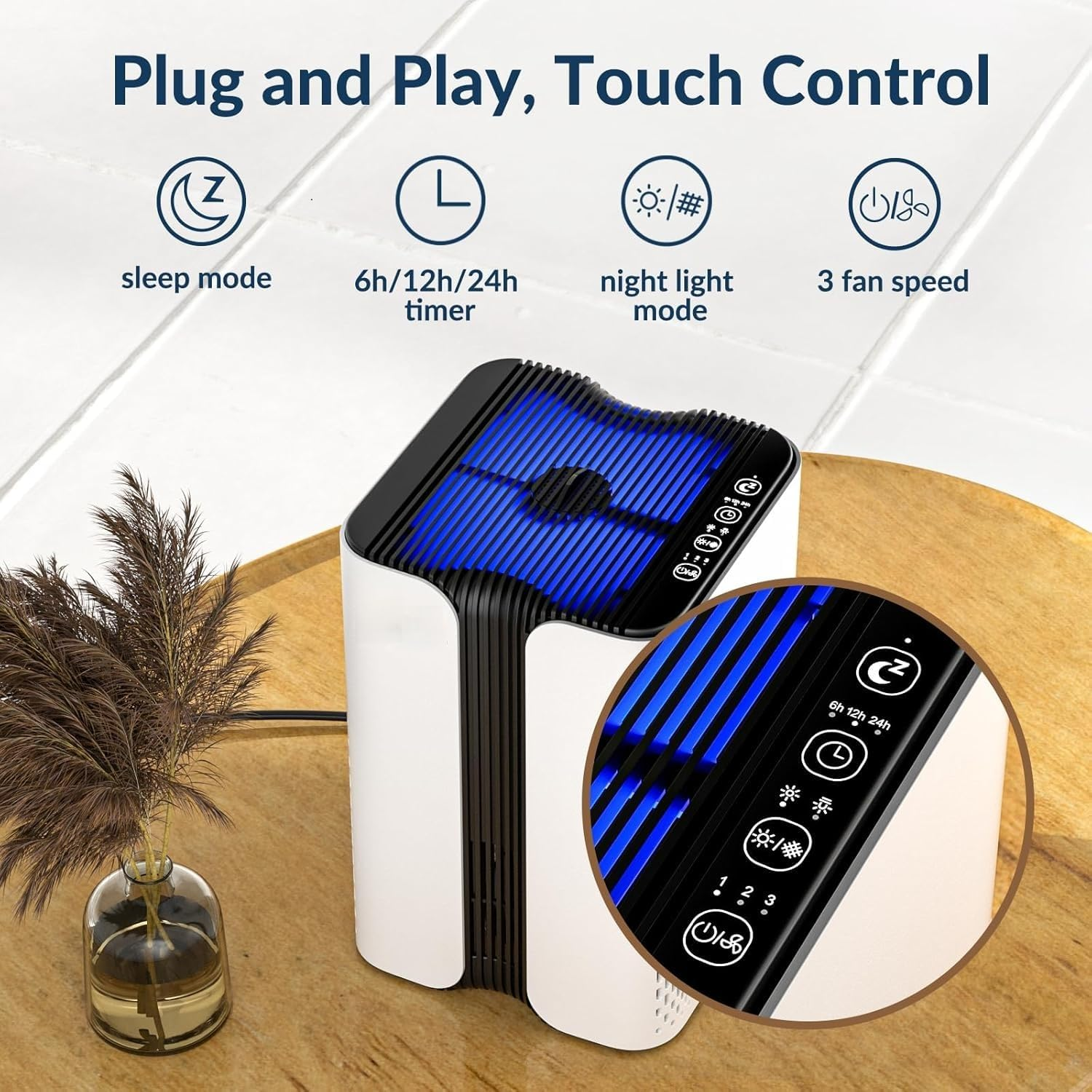 Air Purifier for Home with HEPA Filter, Ultra-Quiet 24Db Sleep Mode, Night Light, 3 Timers & Aromatherapy for Bedroom, Dorm, Apartment, Kitchen &ndash; KJ7