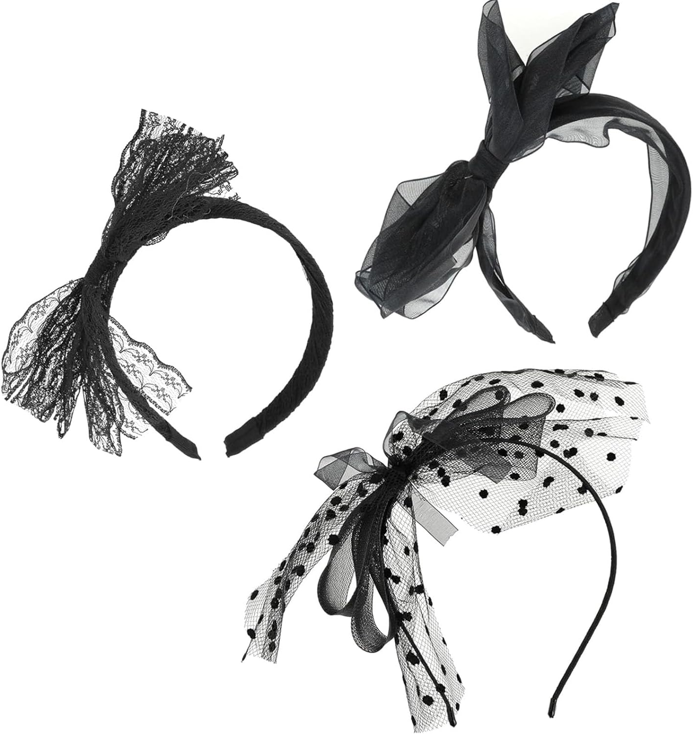 CENZICOM Women 80'S Party Lace Headband with Bow 80S Costumes Accessories, Set of 3 image number 6