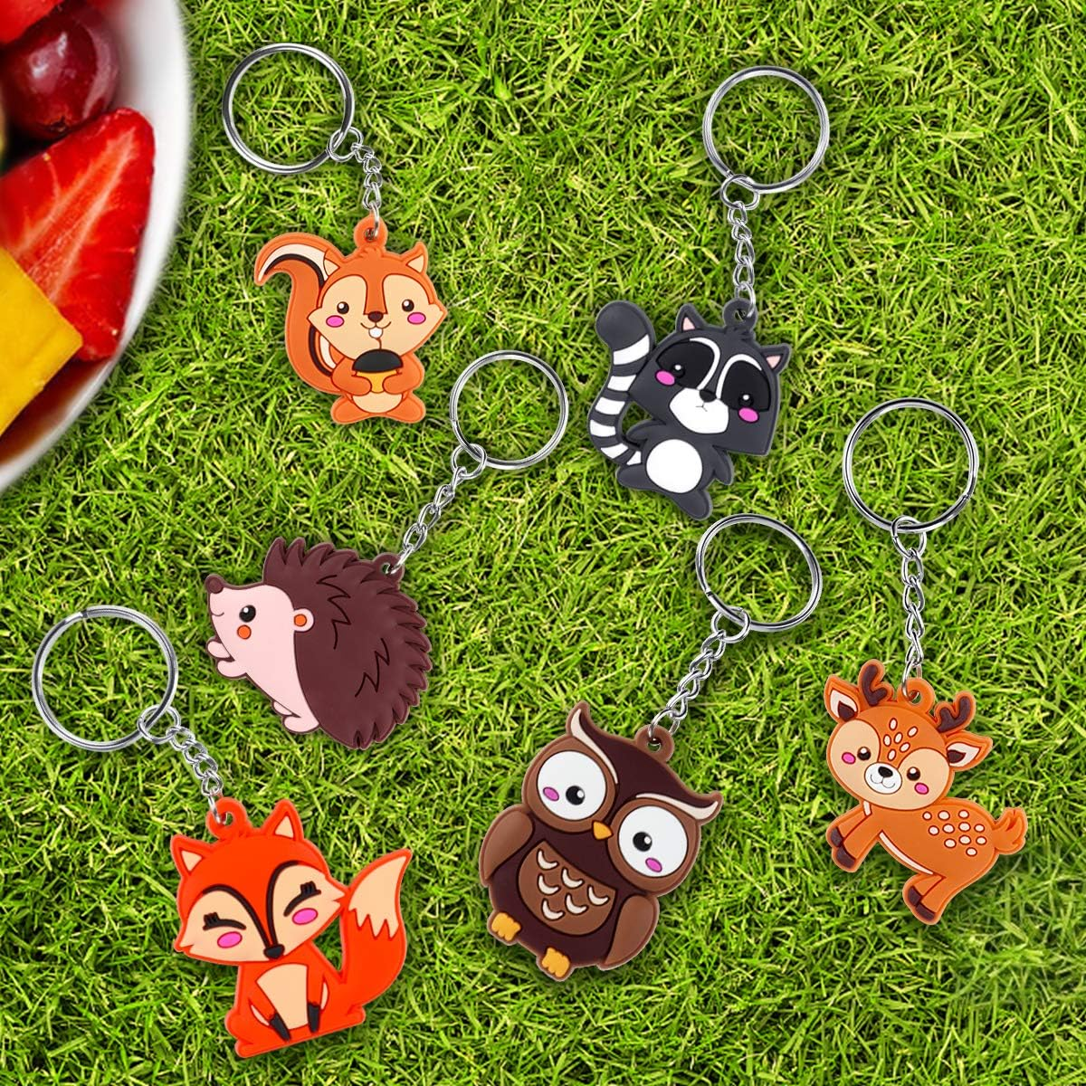 Imagitek 24 Pack Woodland Animal Keychains for Woodland Party Supplies Favors, Kids Party Bag Fillers, School Carnival Rewards image number 1