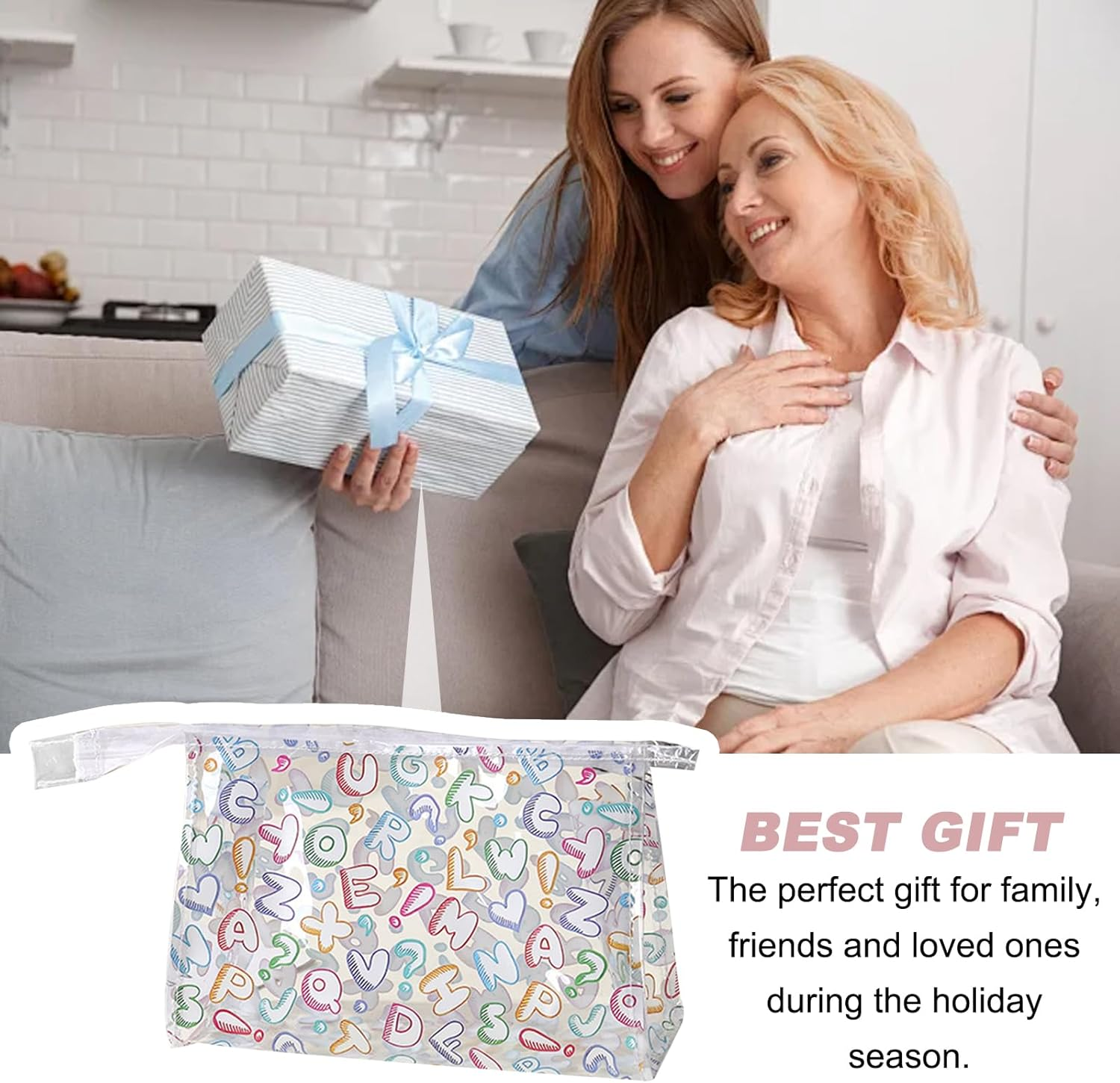 BSITSSS Cosmetic Bag Transparent Colourful Letters Make-Up Bag for Women Girls Mothers Best Friends and Bridesmaids, Colourful, Cosmetic Bag Transparent image number 1